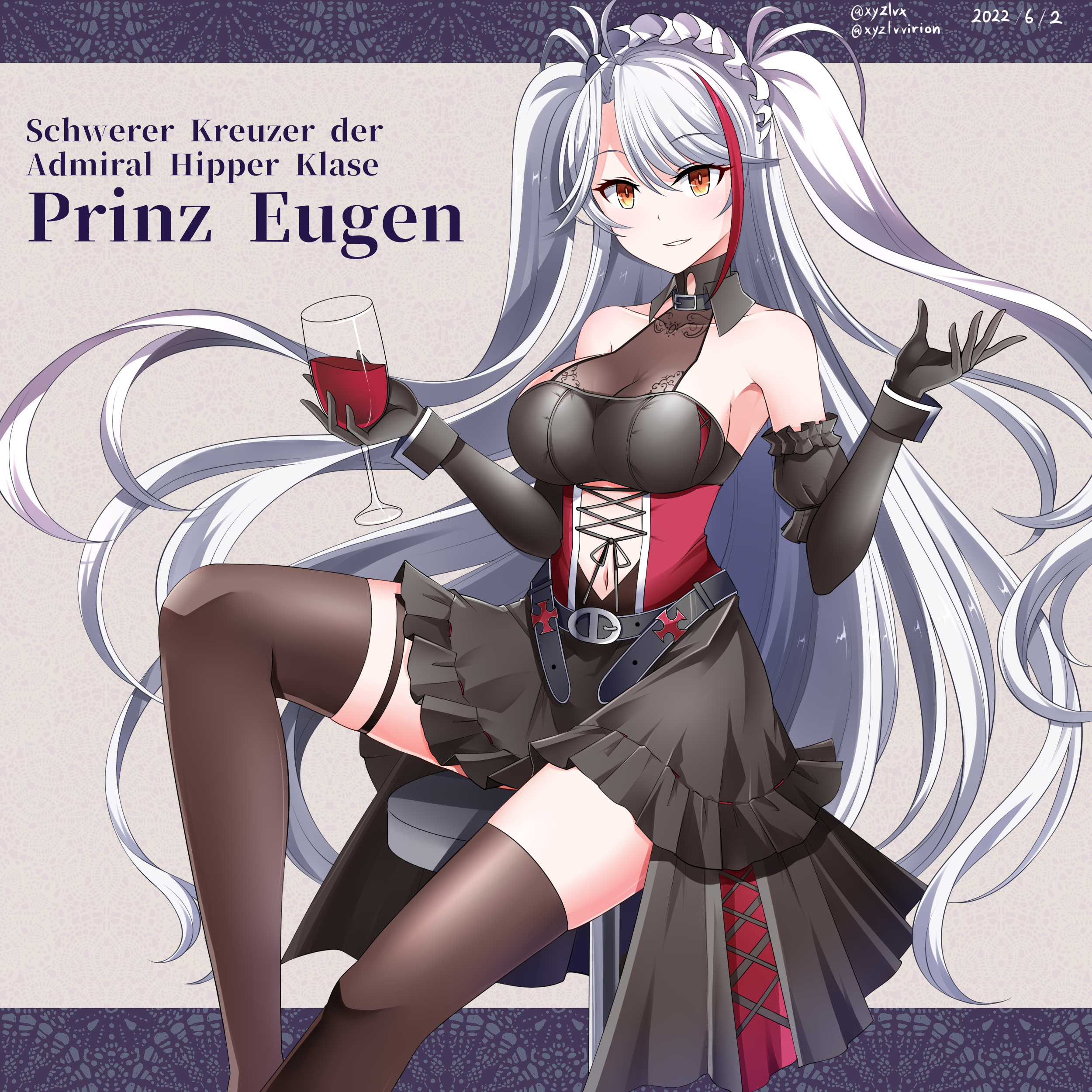 Prinz Eugen from Azur Lane holding wine HD Wallpaper