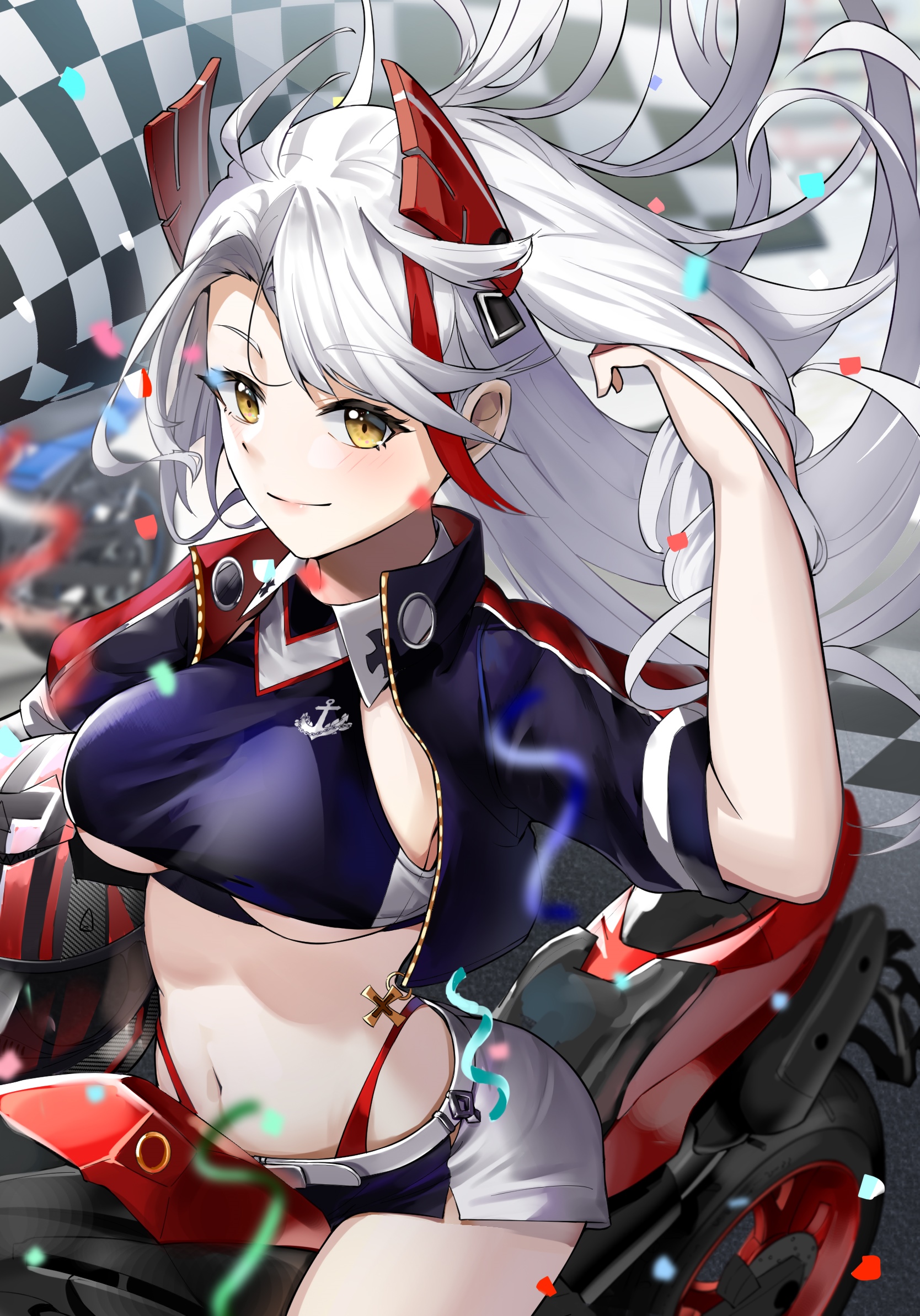 Artwork, Twintails, Solo, Silver Hair, Fan Art, Race Flag, Azur Lane ...