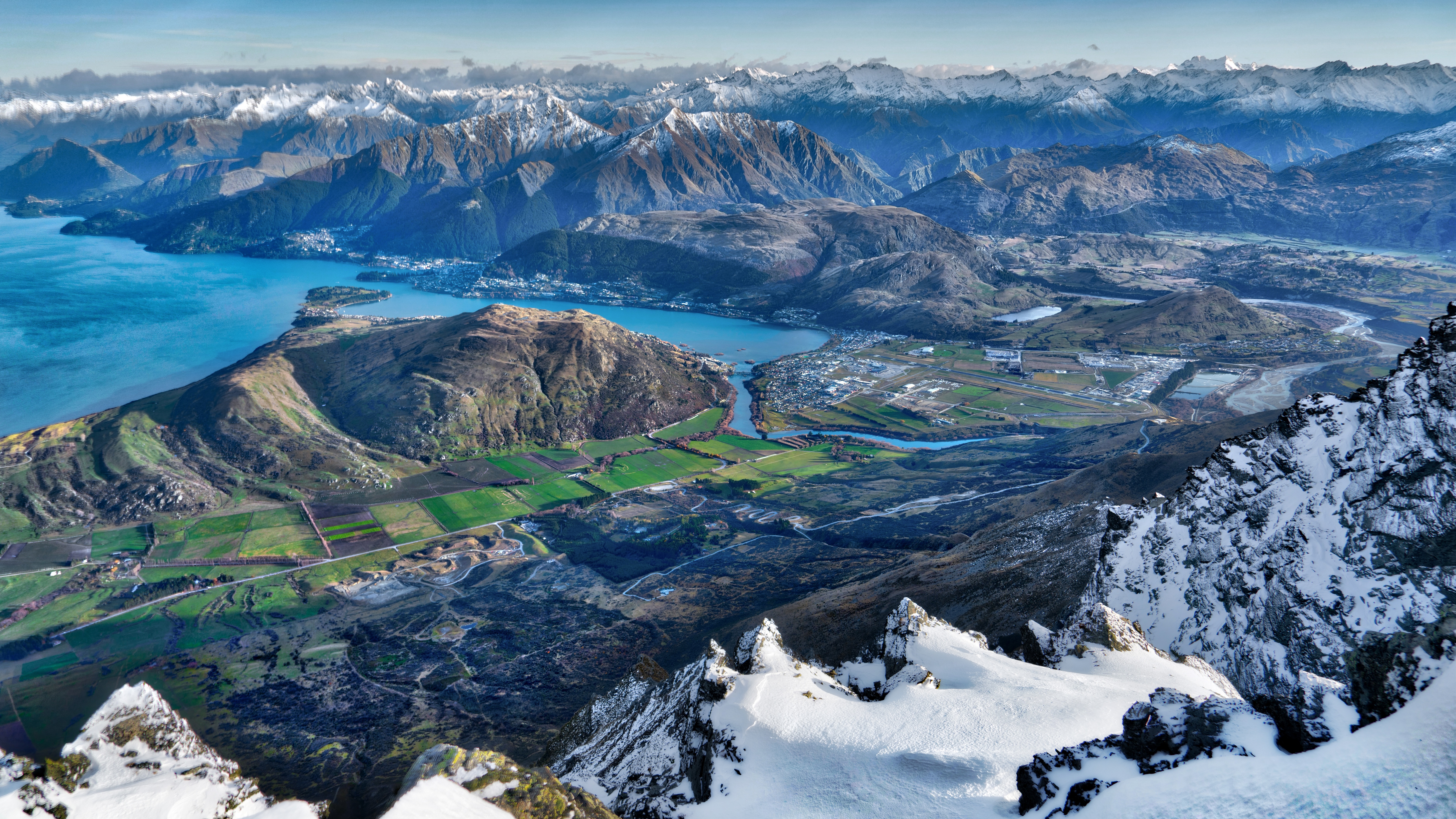 4K aerial view of mountains and lake in New Zealand HD Wallpaper