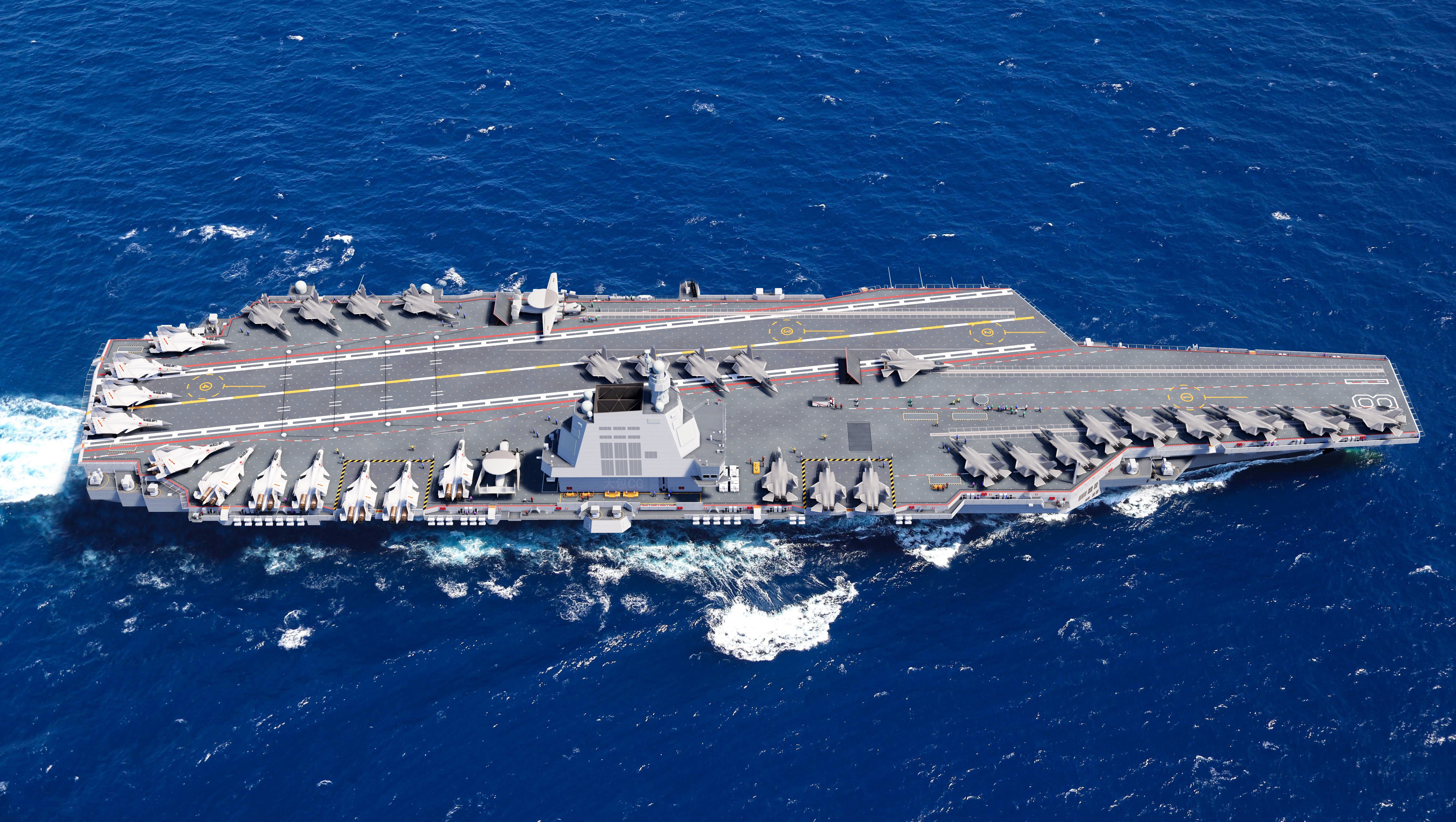 4K Aircraft Carrier with Fighter Jets HD Wallpaper