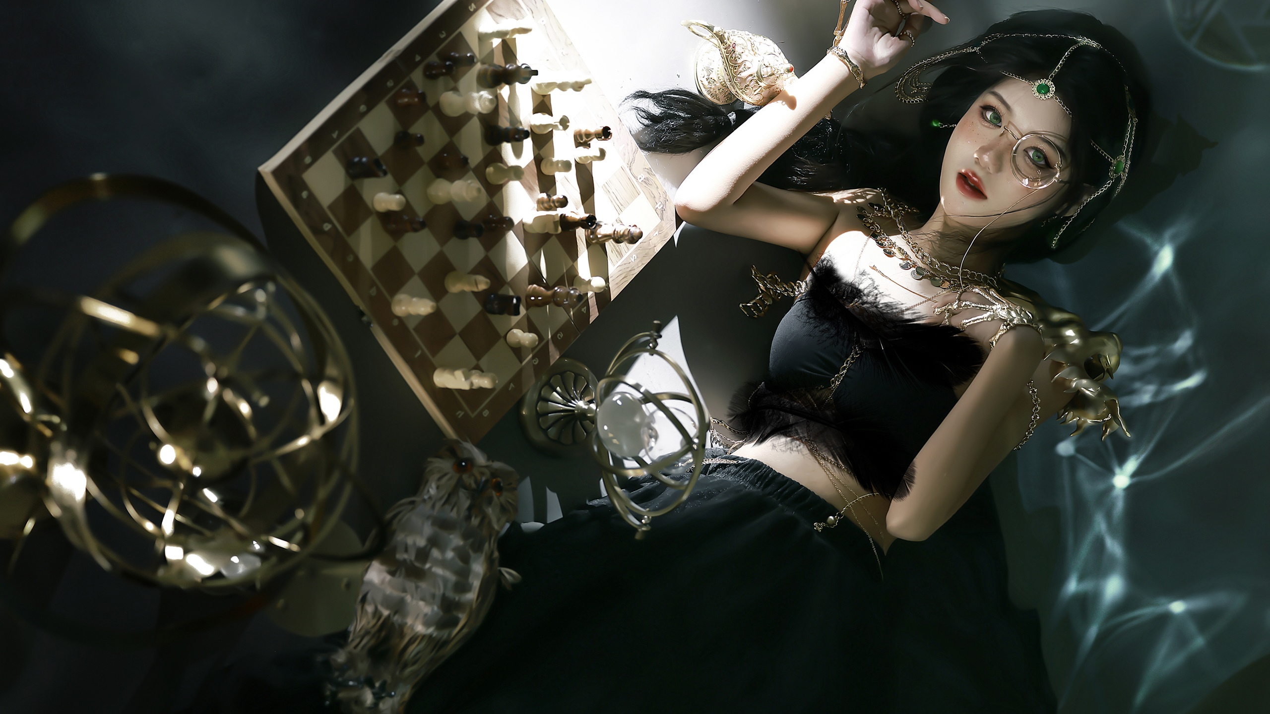 Ghostblade cosplay of an Asian woman with chess set HD Wallpaper