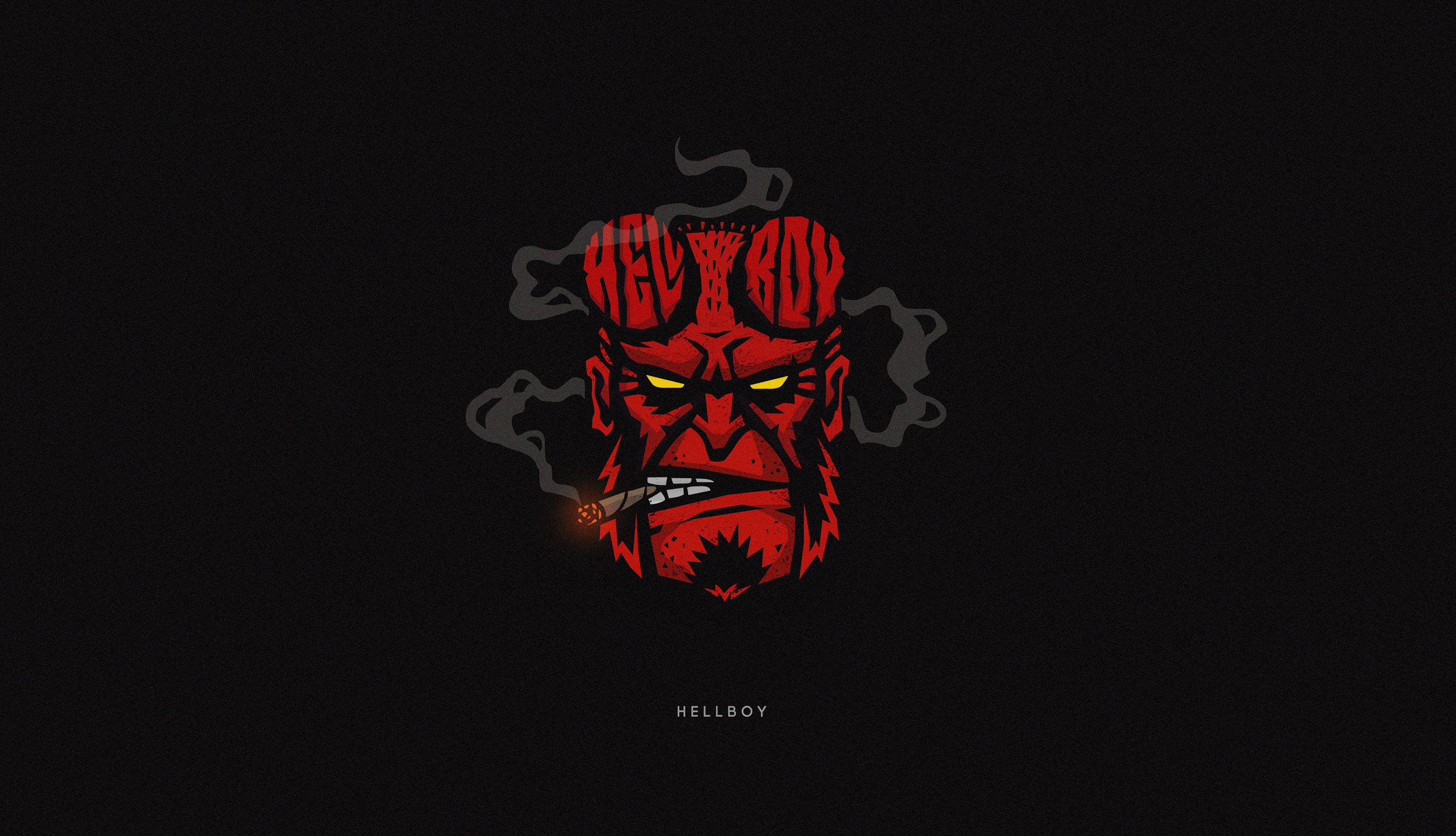 Hellboy smoking with smoke and text HD Wallpaper