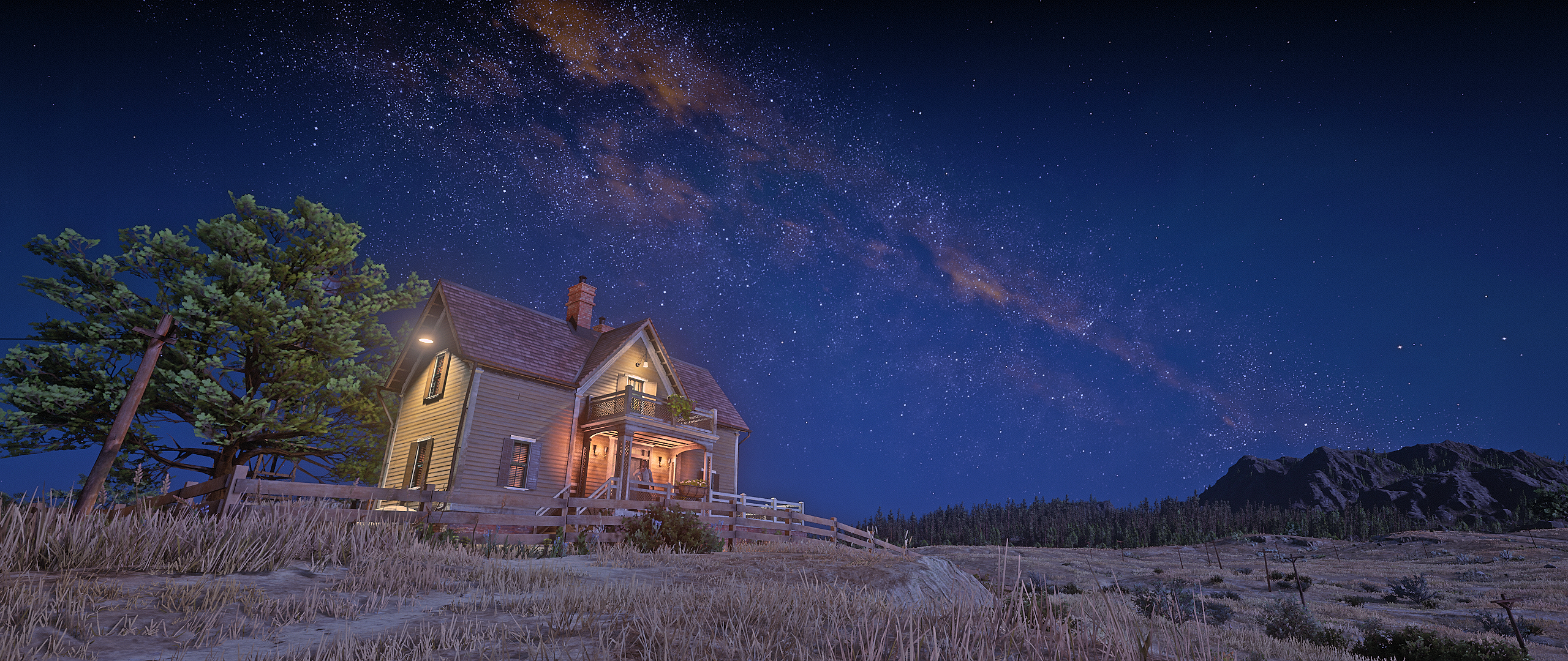 Red Dead Redemption 2 house under a starry night sky HD Wallpaper