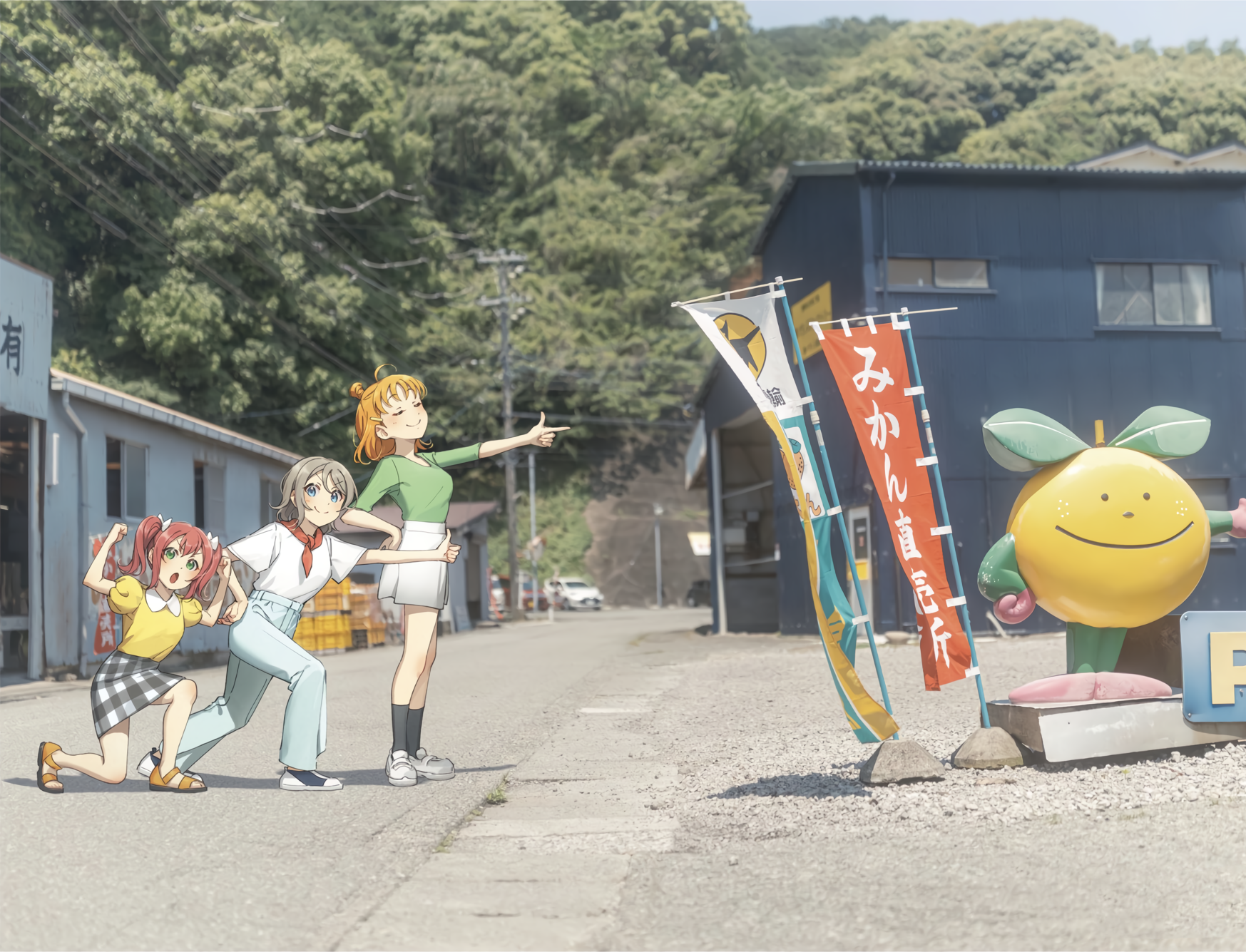 Love Live! Sunshine!! girls by a roadside stand HD Wallpaper