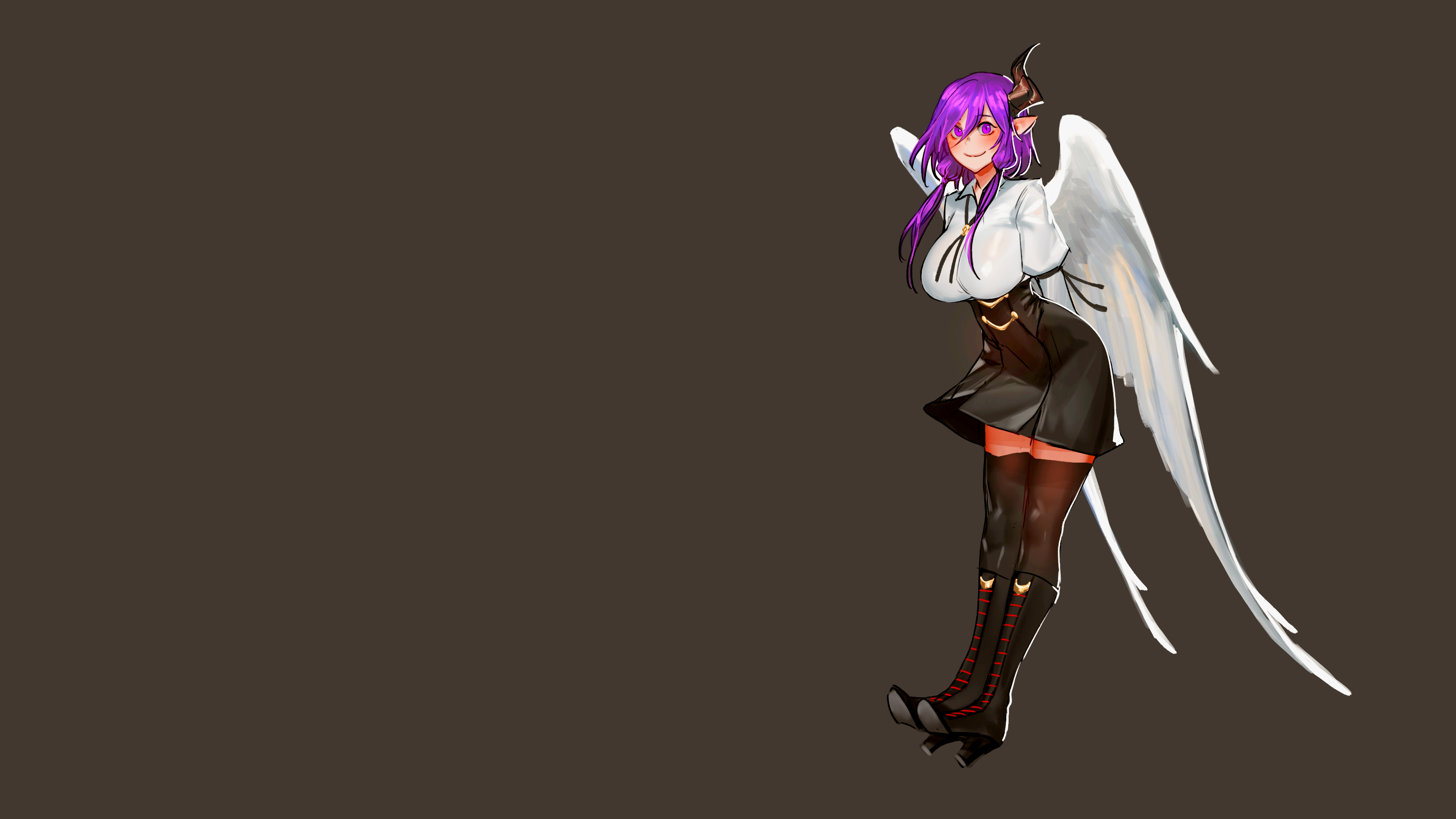 4K Angelic Demon Girl with Purple Hair and Wings HD Wallpaper