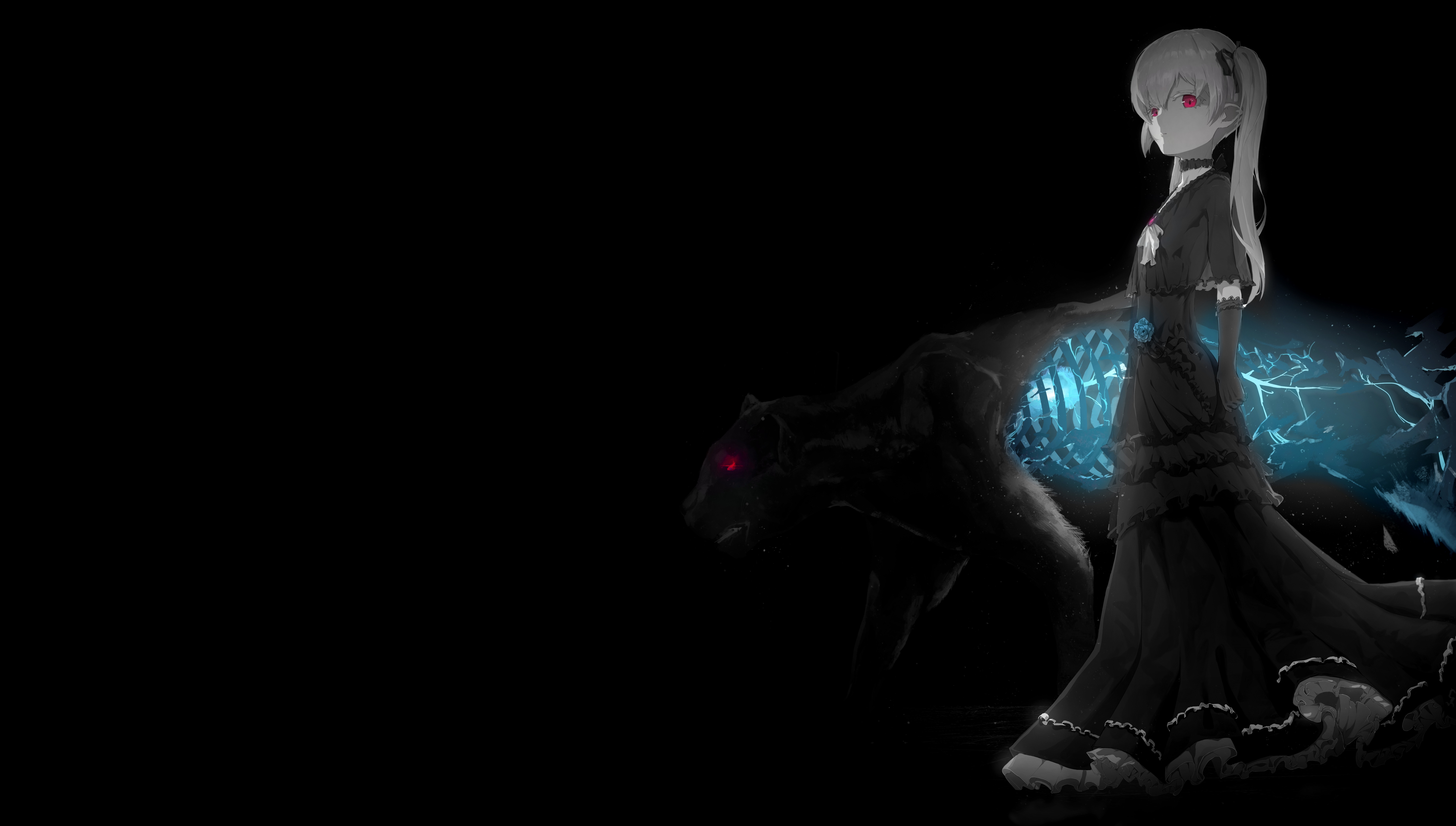 Girl with black dress and creature with red eyes HD Wallpaper