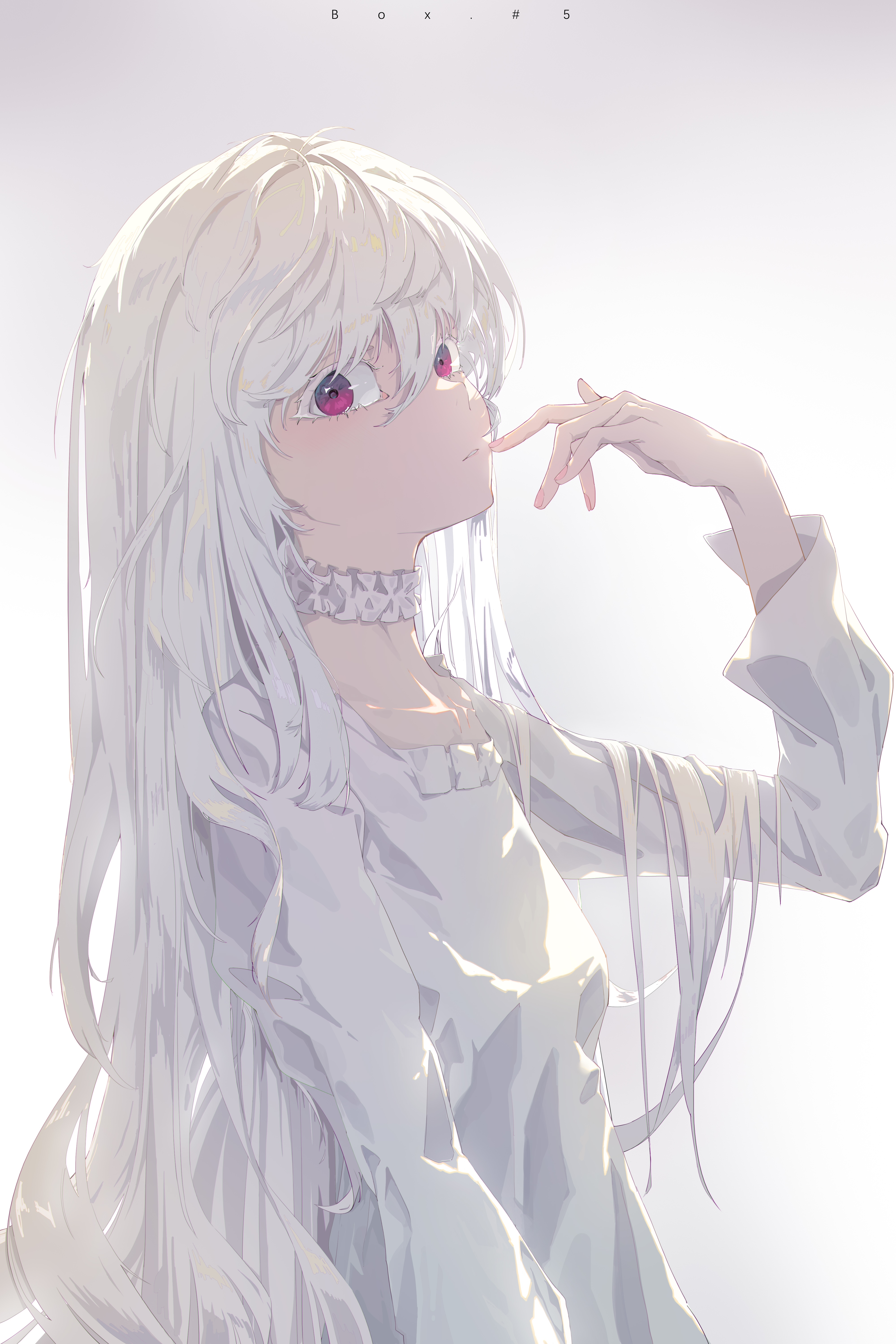 Artwork of a girl with white hair and red eyes HD Phone Wallpaper