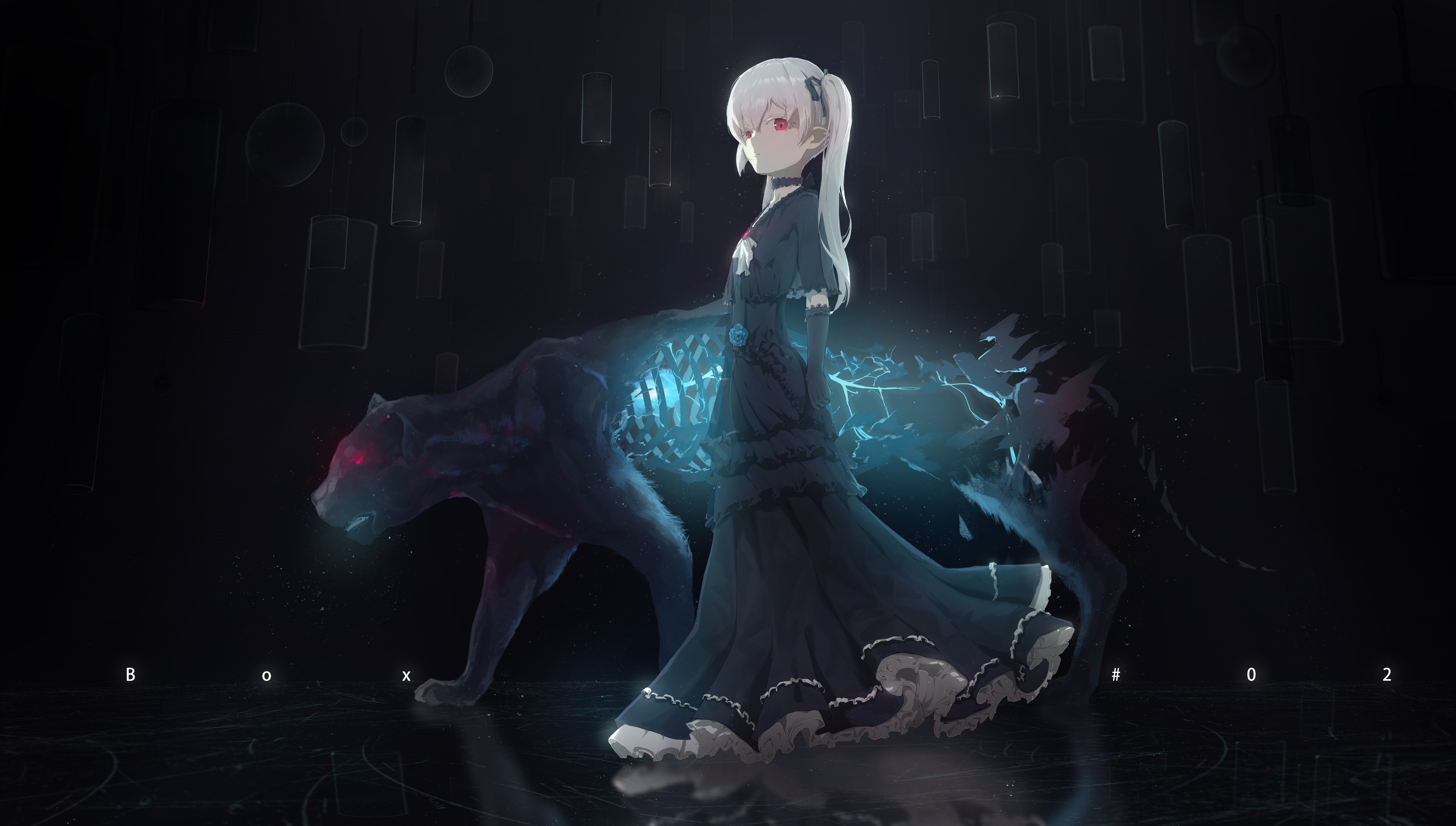 4K Lolita girl with spectral panther HD Wallpaper