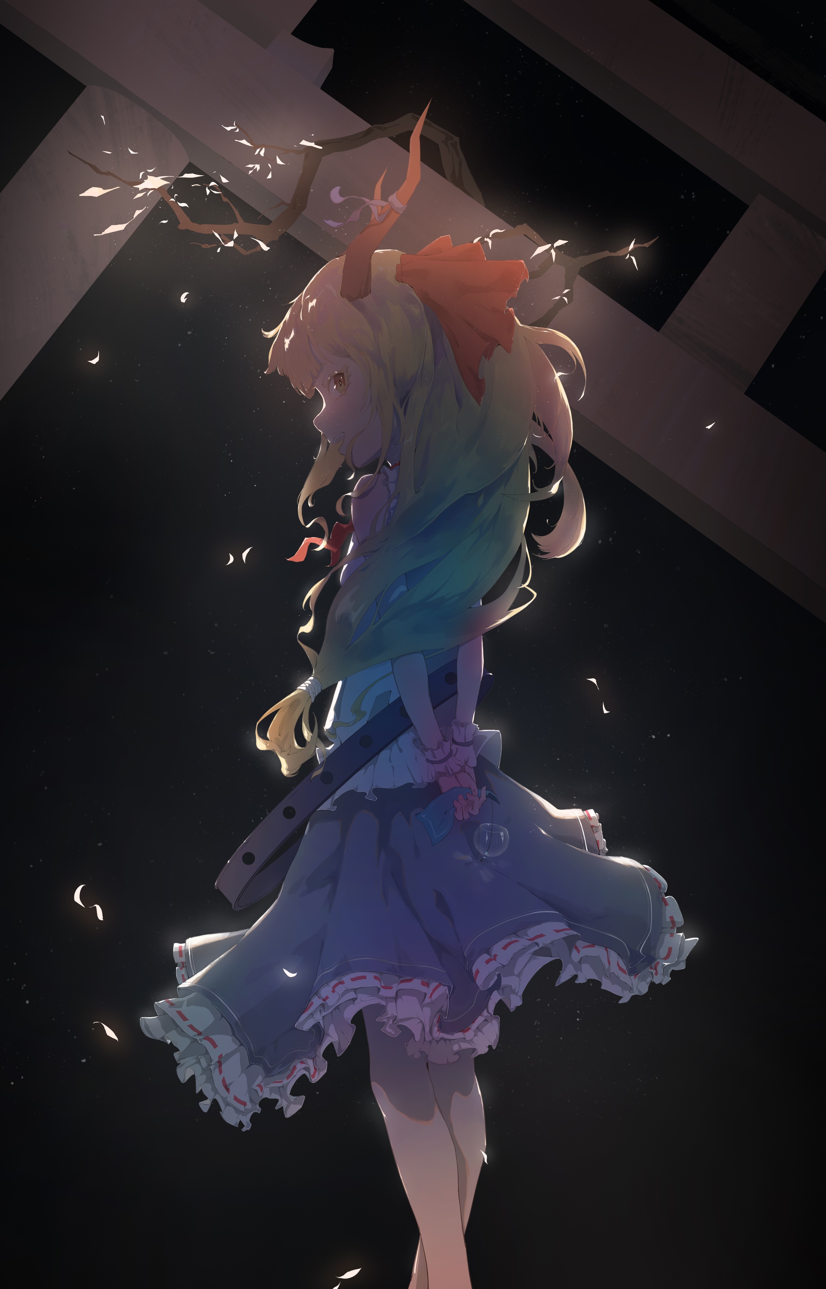 Ibuki Suika from Touhou with blonde hair and horns HD Phone Wallpaper