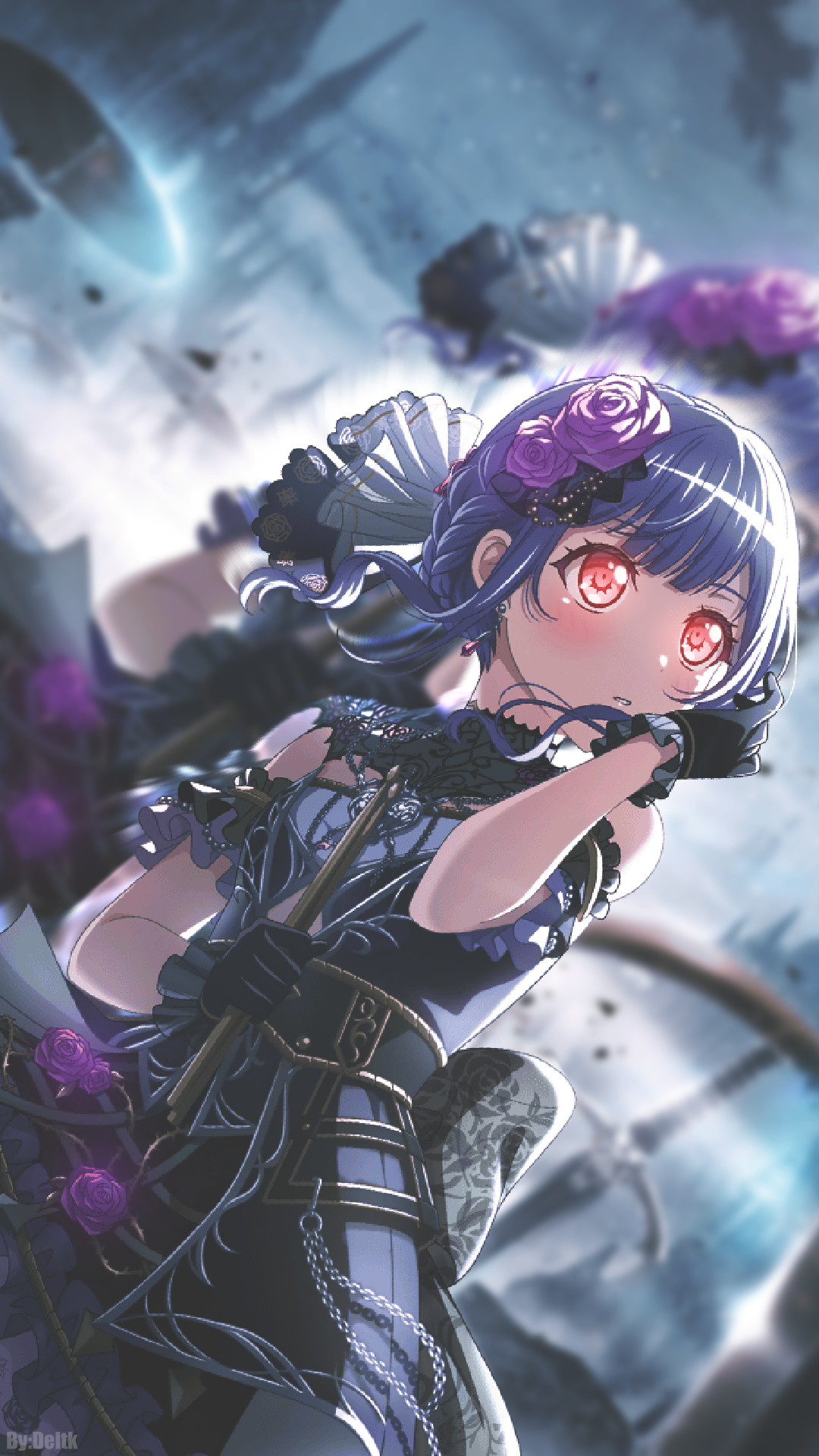 Rinko Shirokane with roses and gloves HD Phone Wallpaper