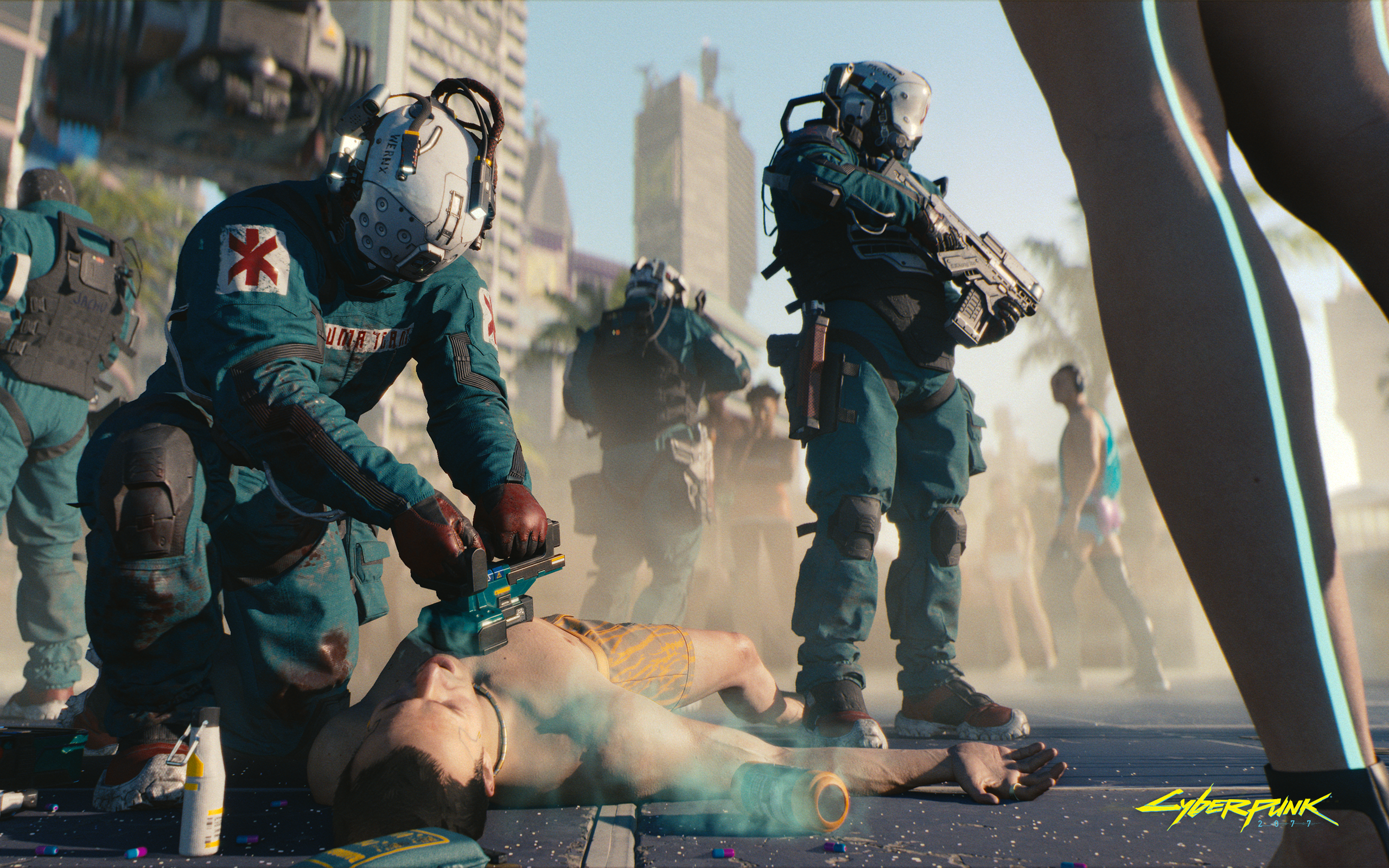 Cyberpunk 2077 Trauma Team performing medical procedure HD Wallpaper