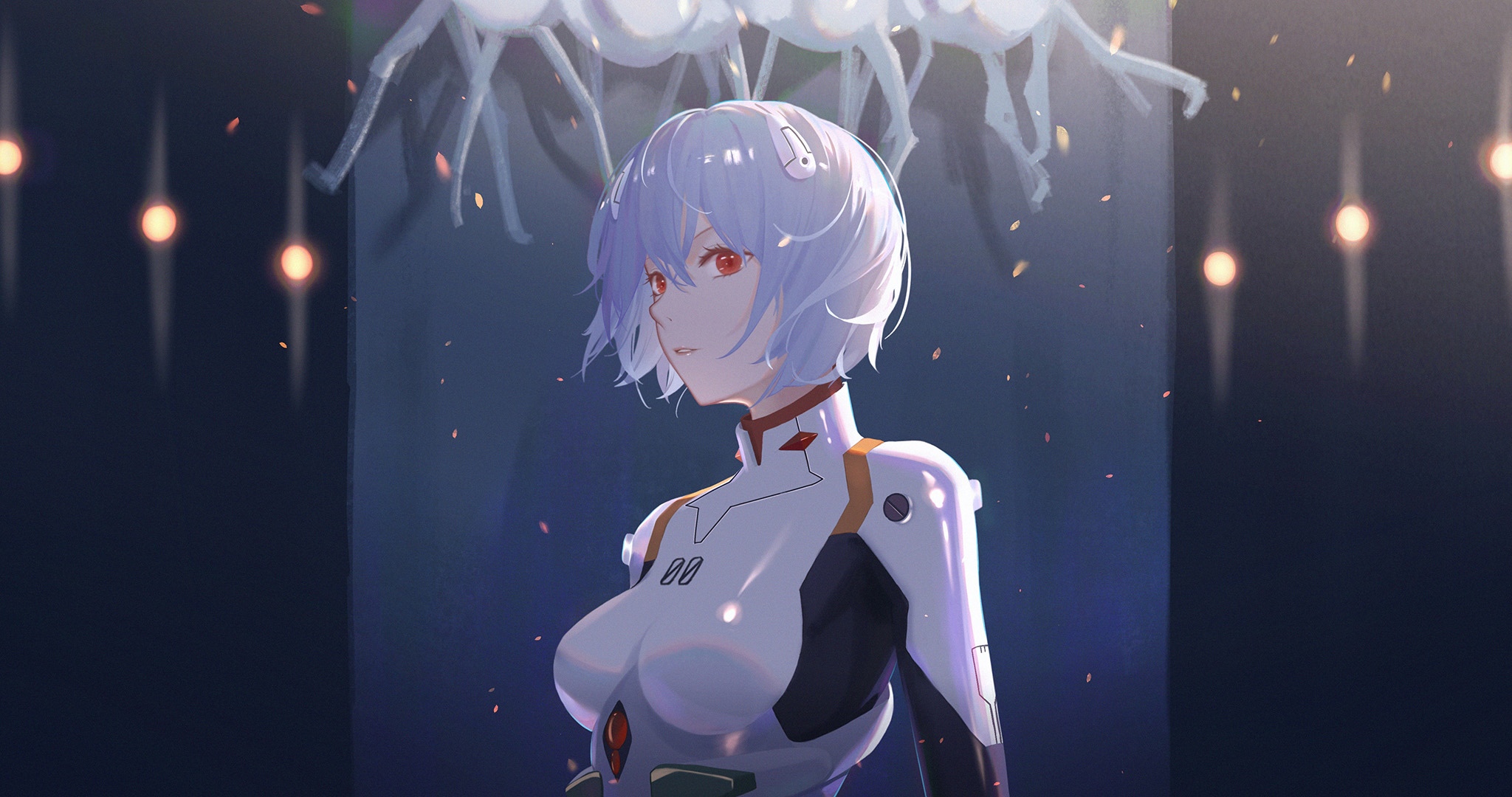 Ayanami Rei in a white bodysuit from Neon Genesis Evangelion HD Wallpaper