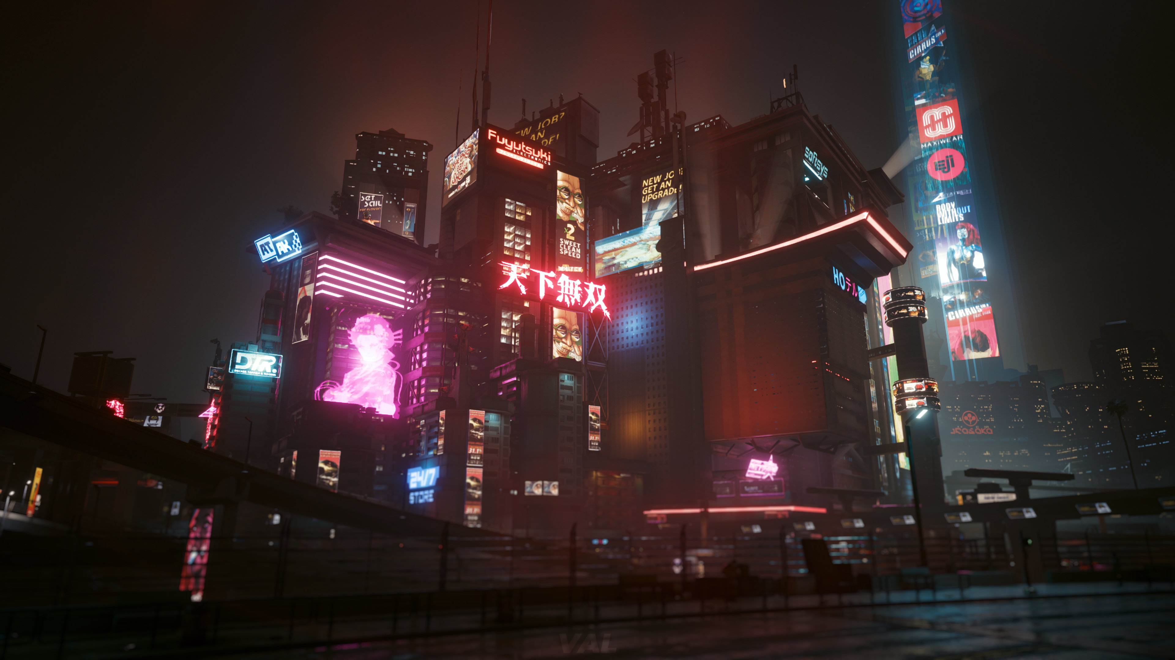 4K Cyberpunk 2077 Night Cityscape with Neon Signs HD Wallpaper
