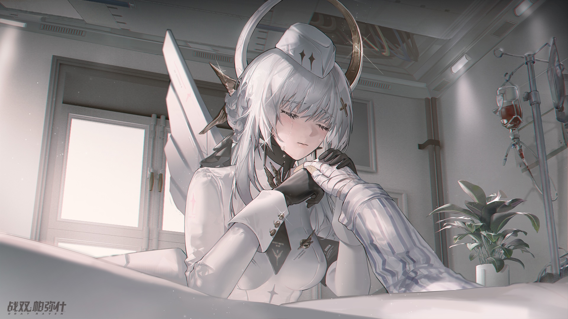 Sad nurse with white hair in Punishing: Gray Raven HD Wallpaper