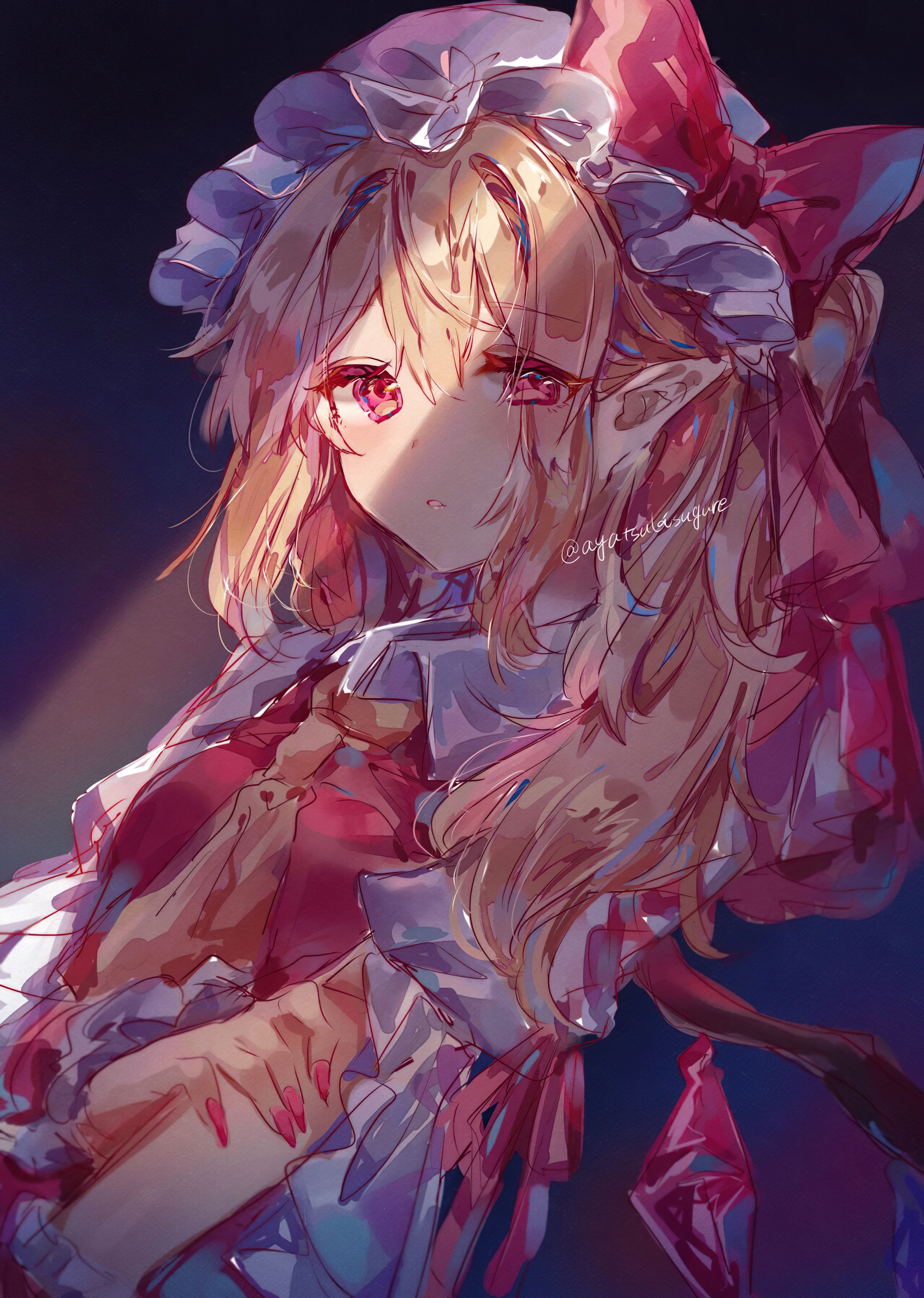 Flandre Scarlet with blonde hair and red eyes HD Phone Wallpaper