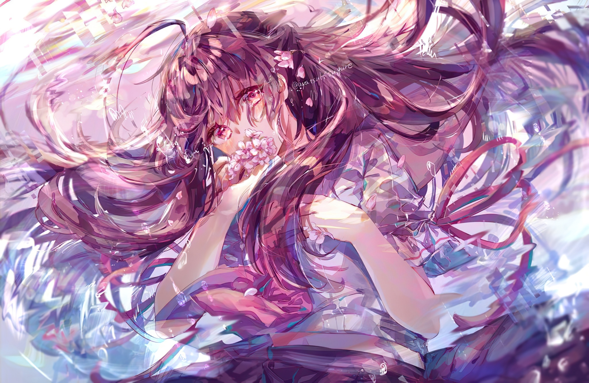 Touhou Project: Pink-haired girl with flowers HD Wallpaper