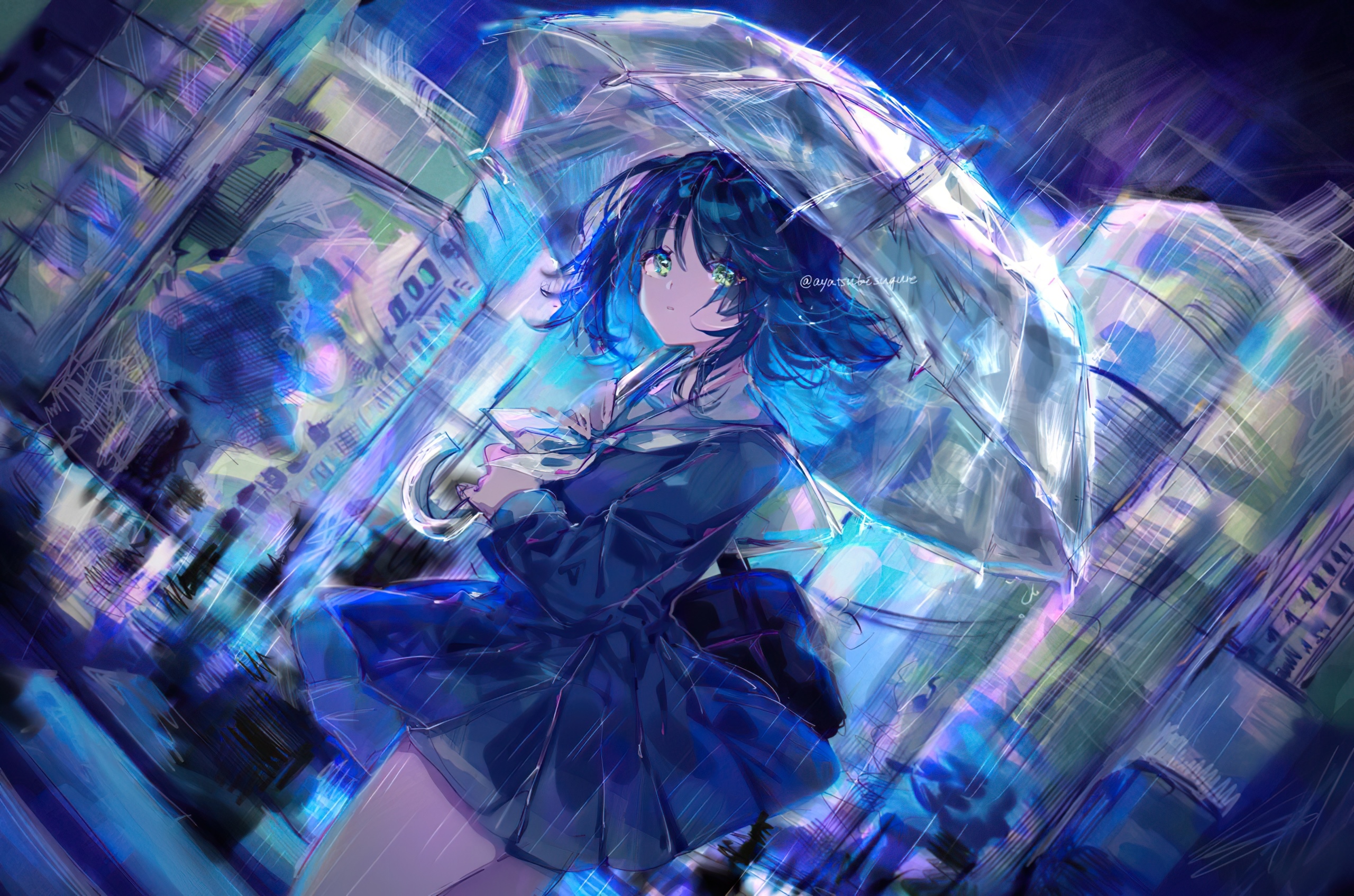 Girl with umbrella in the rain HD Wallpaper