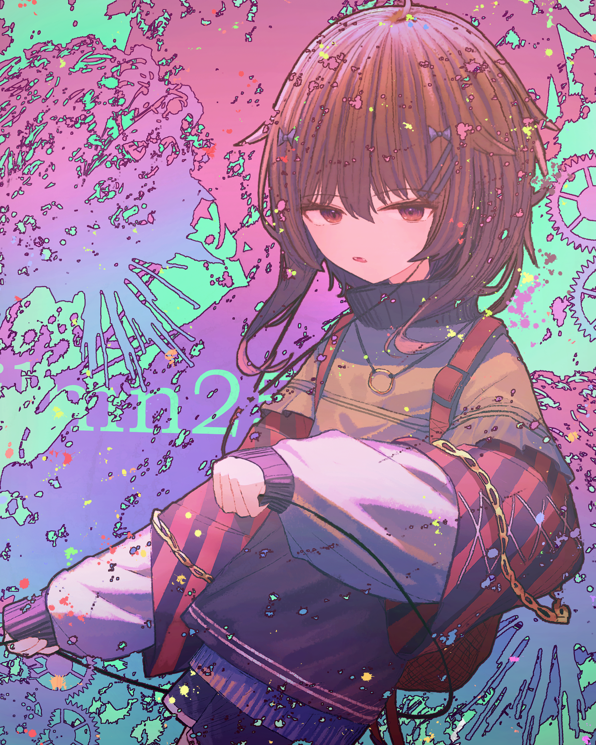 Anime girl with brown hair and red eyes HD Phone Wallpaper
