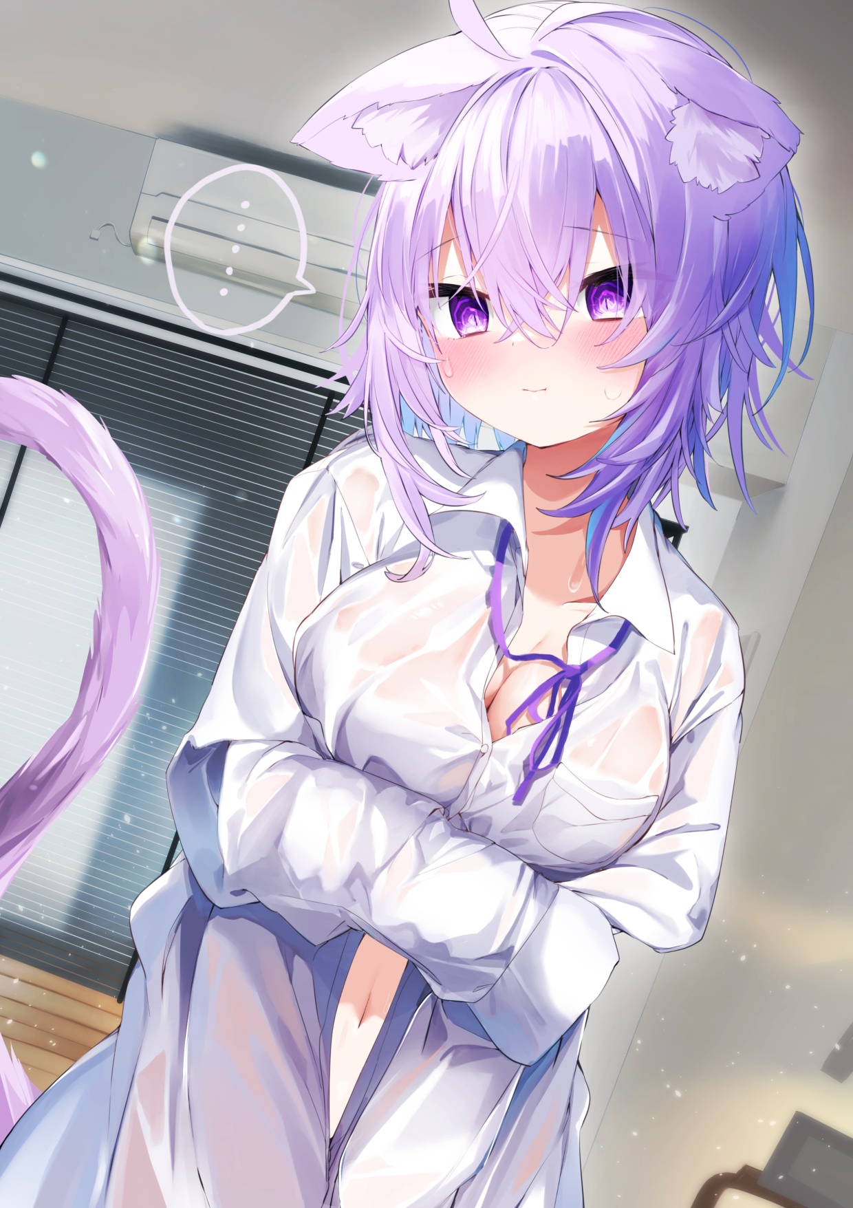 Cat girl in a wet white shirt HD Phone Wallpaper