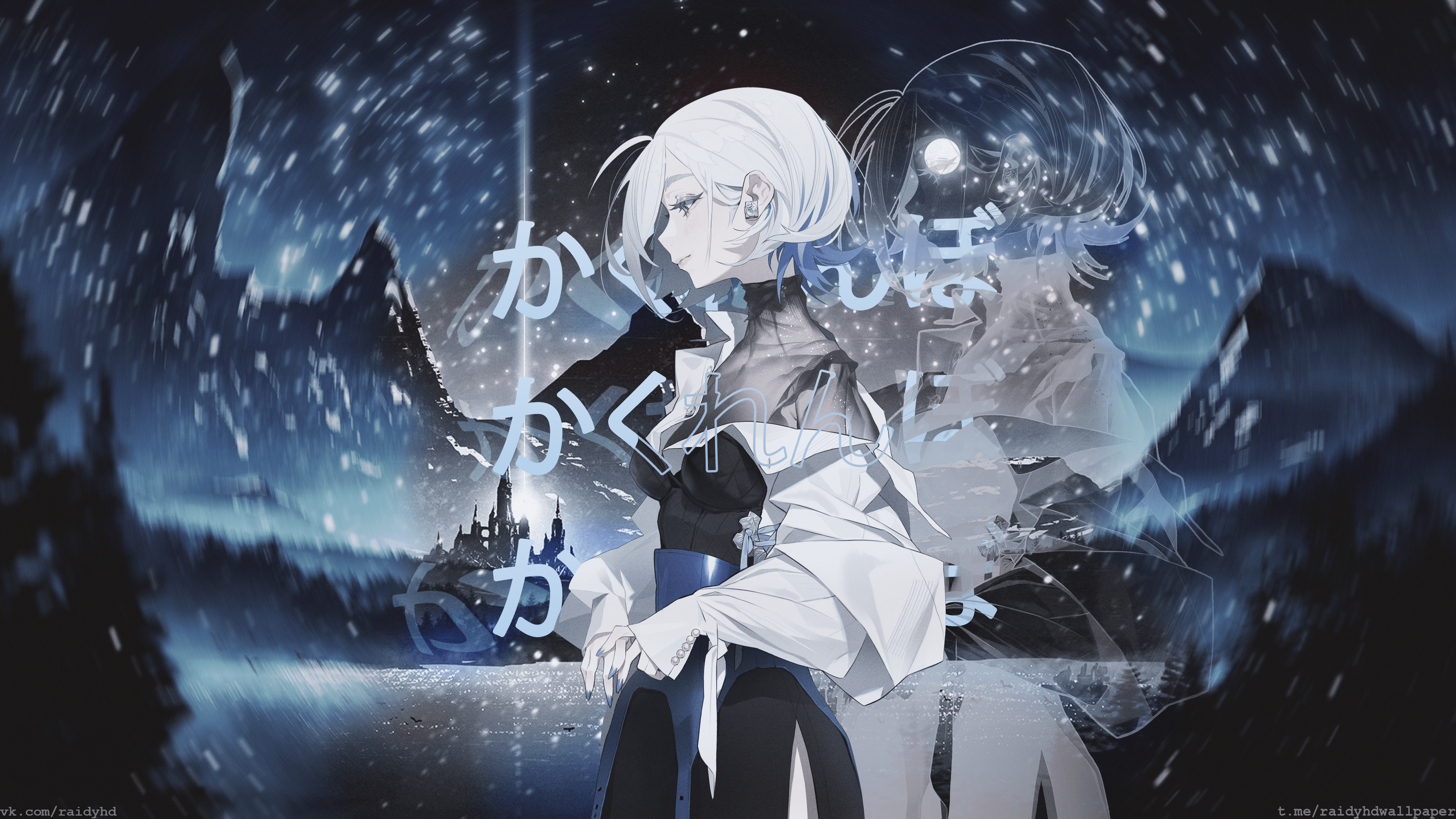 4K Japanese anime characters in snowy landscape HD Wallpaper