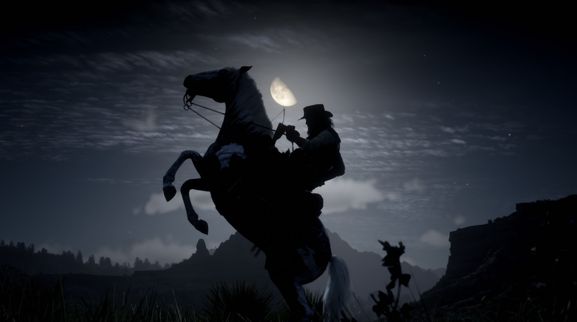 Arthur Morgan on a horse under the moon HD Wallpaper
