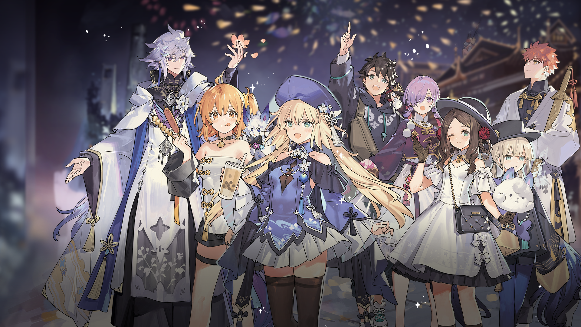 Fate series characters at a festival HD Wallpaper
