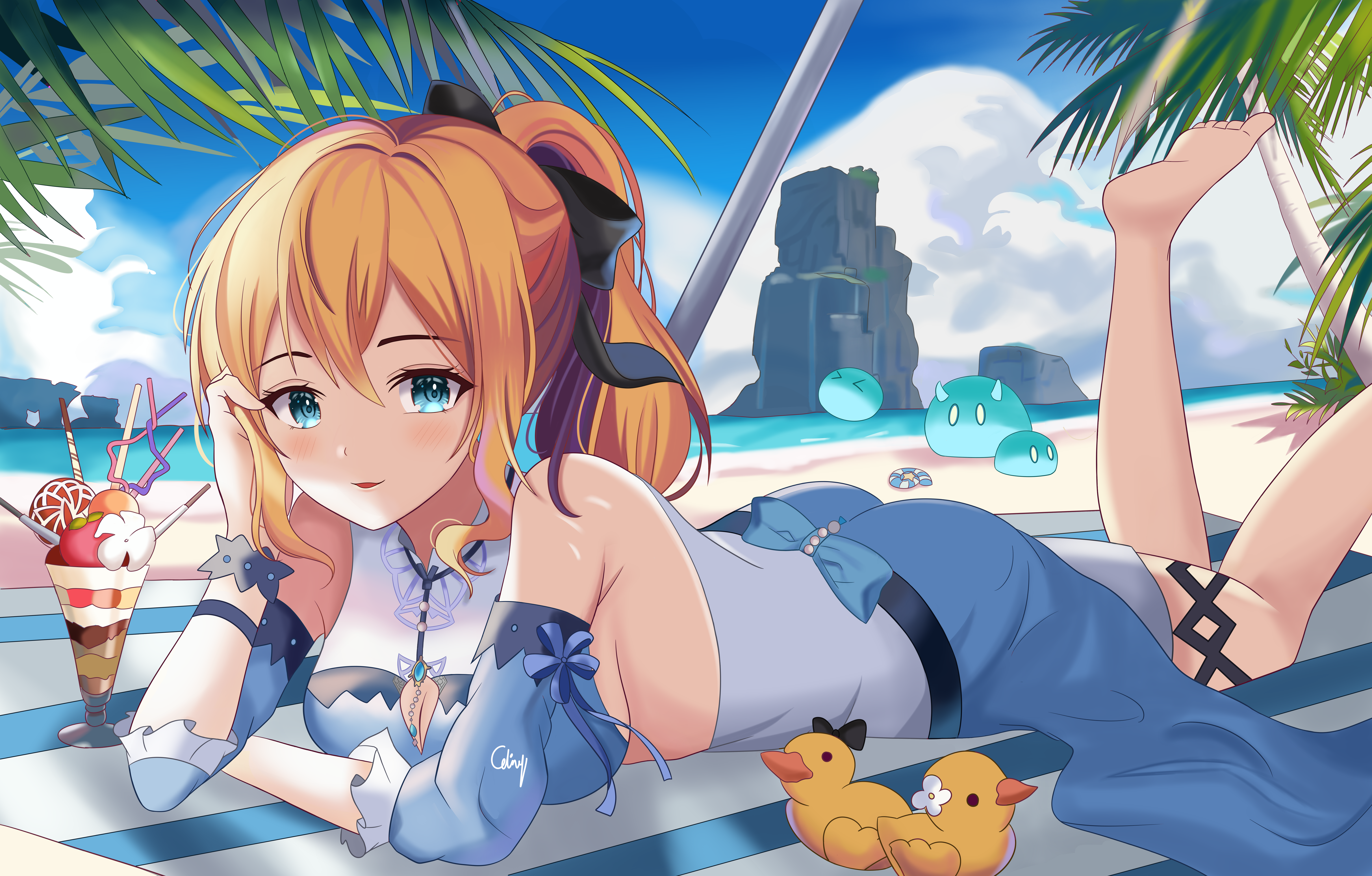 Jean on a Beach with Slimes and Parfait HD Wallpaper