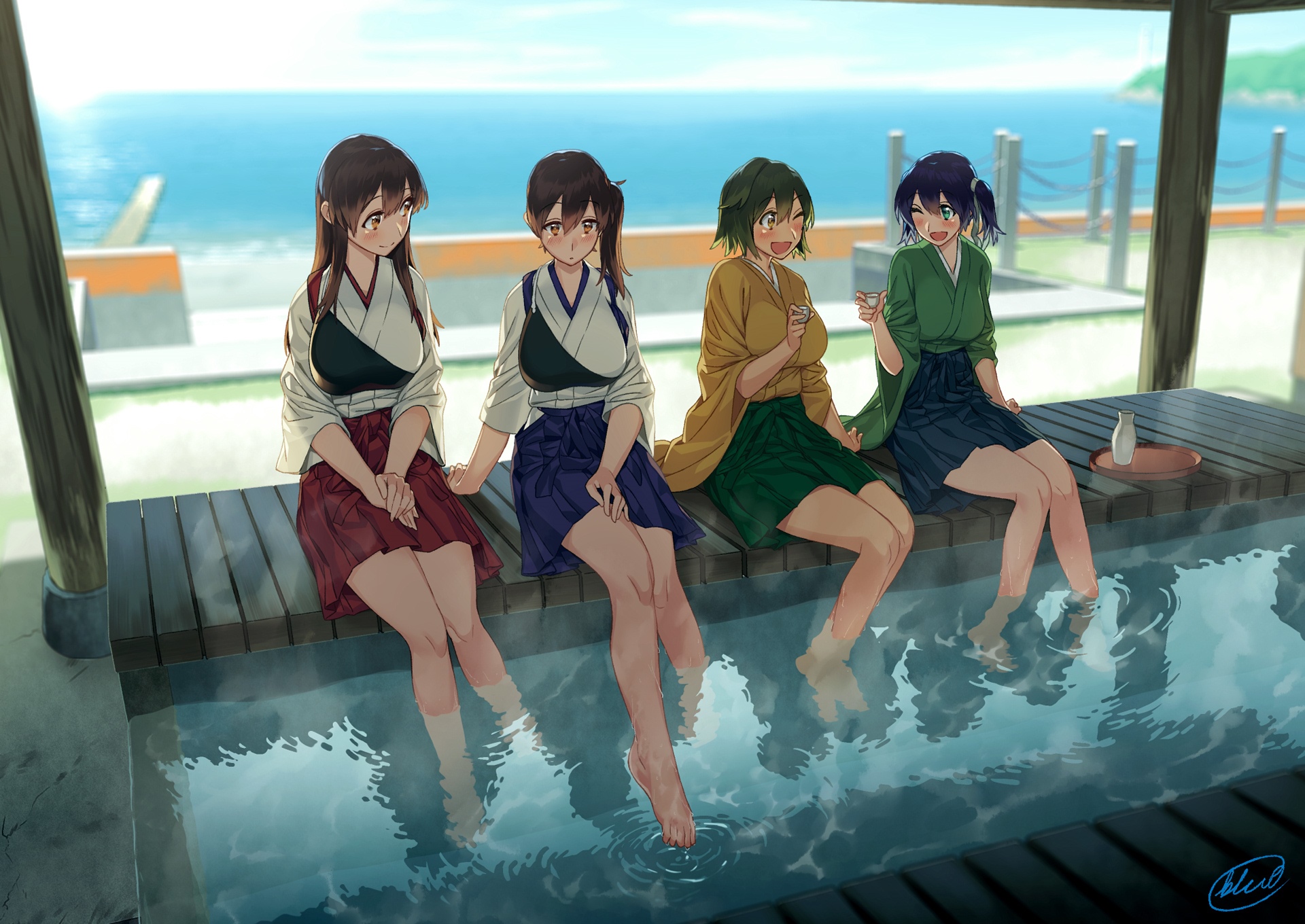 Kantai Collection girls relaxing in an onsen HD Wallpaper