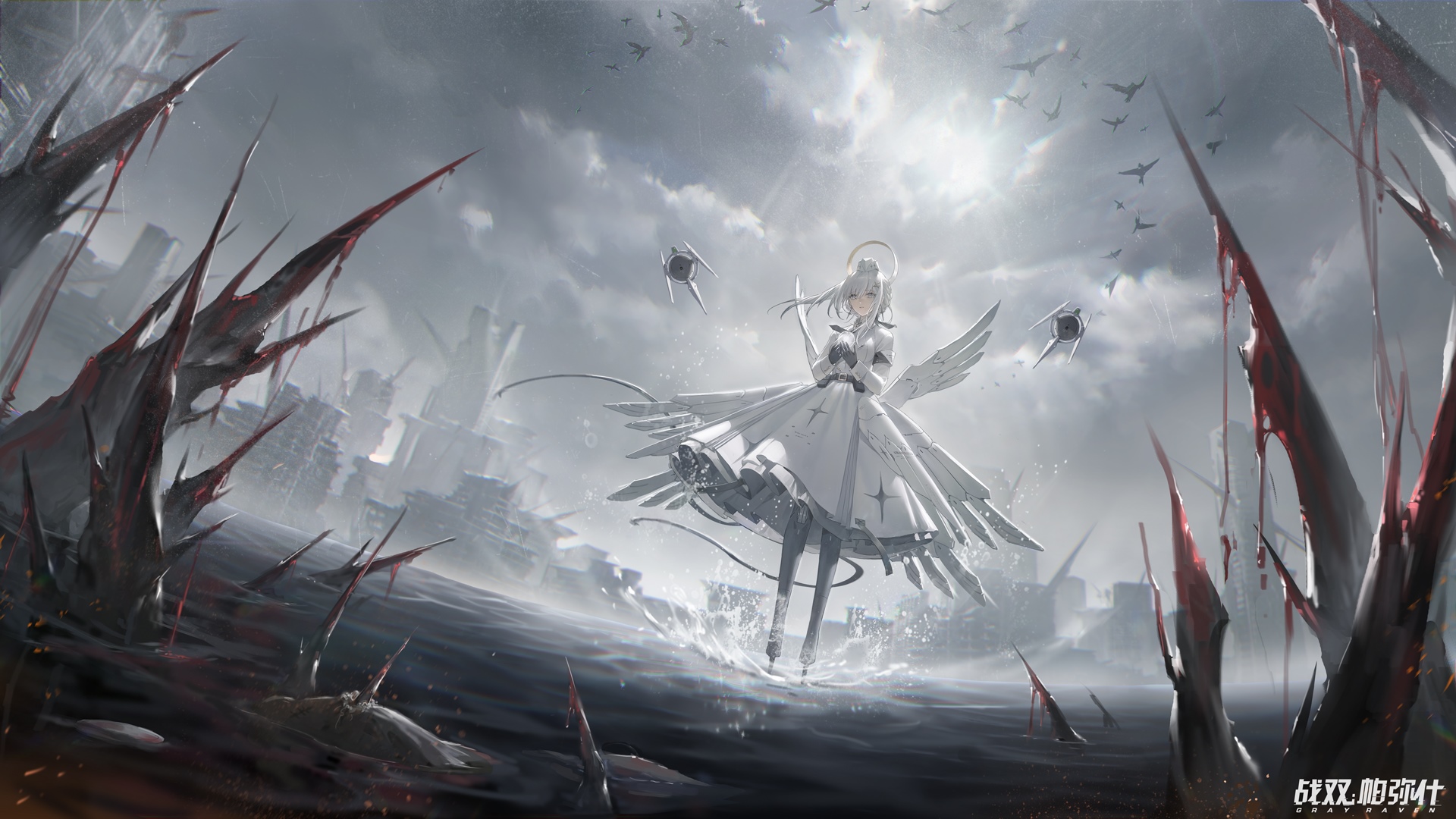 Punishing: Gray Raven anime girl in a ruined city HD Wallpaper