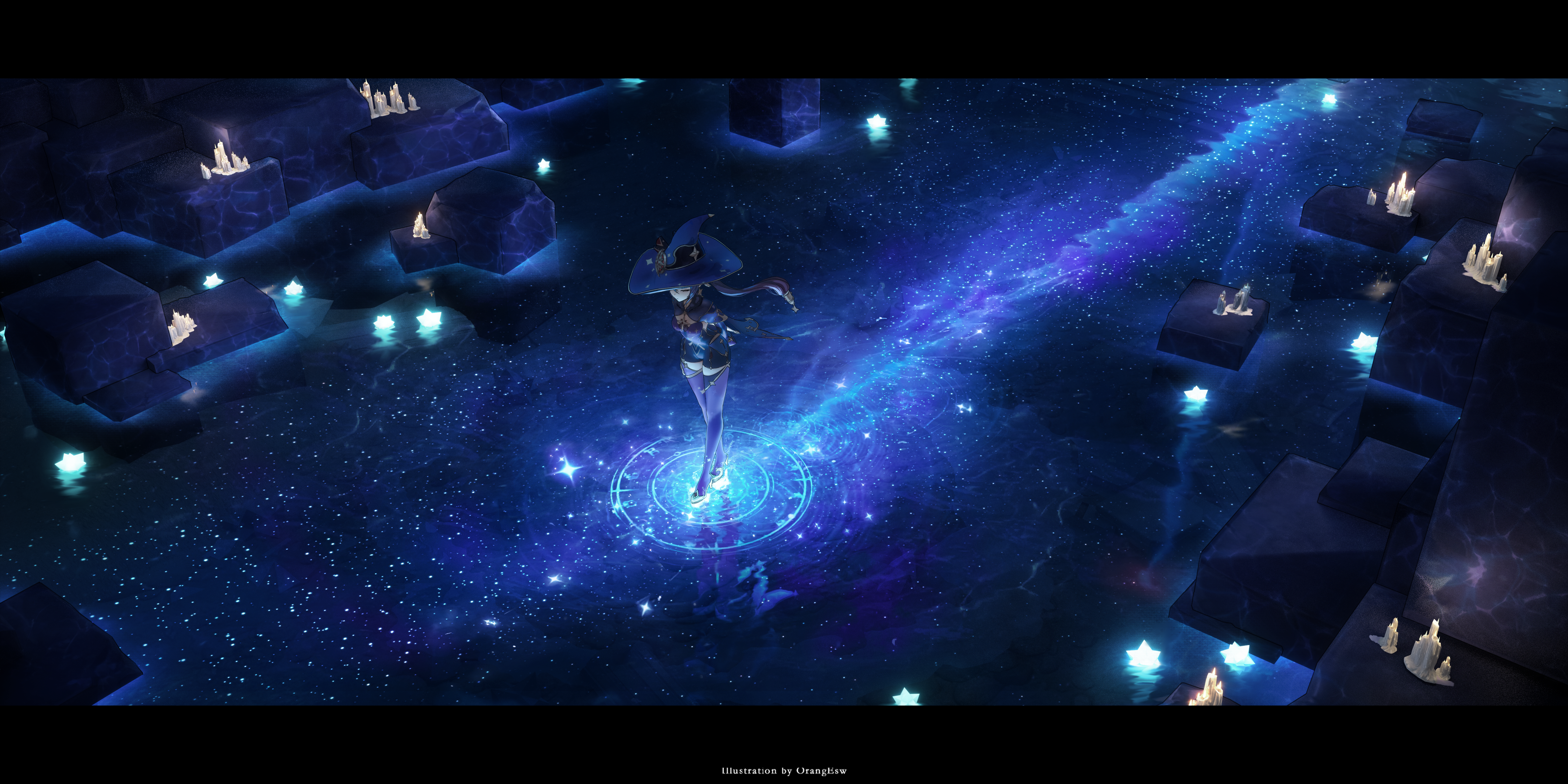Mona in a Galaxy with Crystals and Stars HD Wallpaper