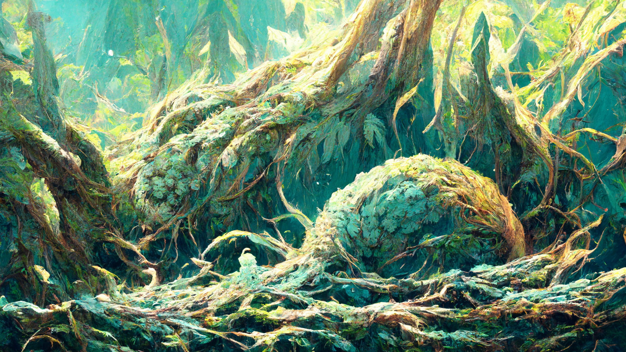Alien planet forest landscape with strange trees HD Wallpaper