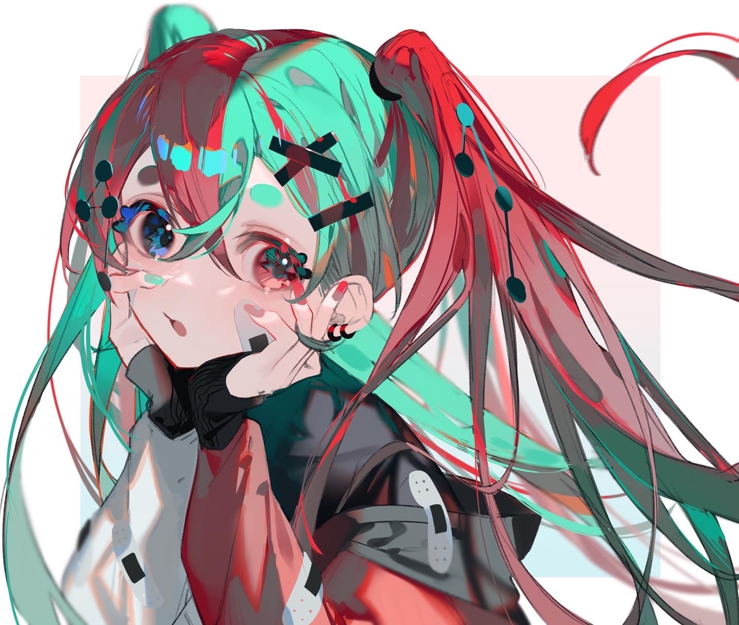 Hatsune Miku with two-tone hair and bandages HD Wallpaper