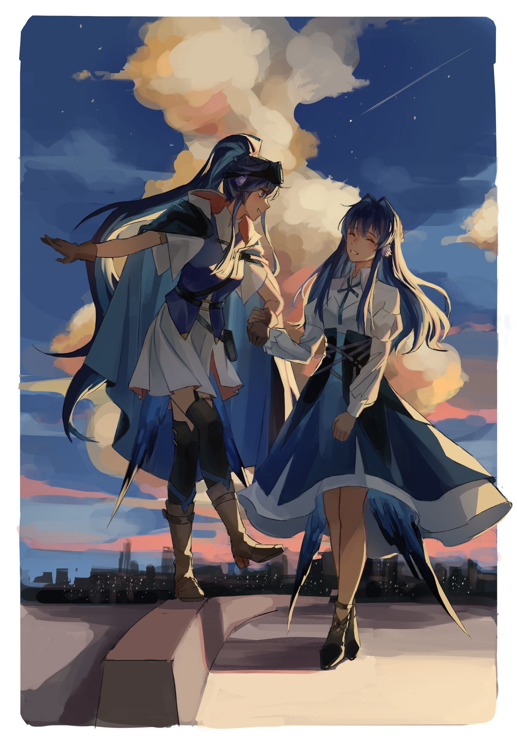 Astgenne and Astesia from Arknights on a rooftop HD Phone Wallpaper