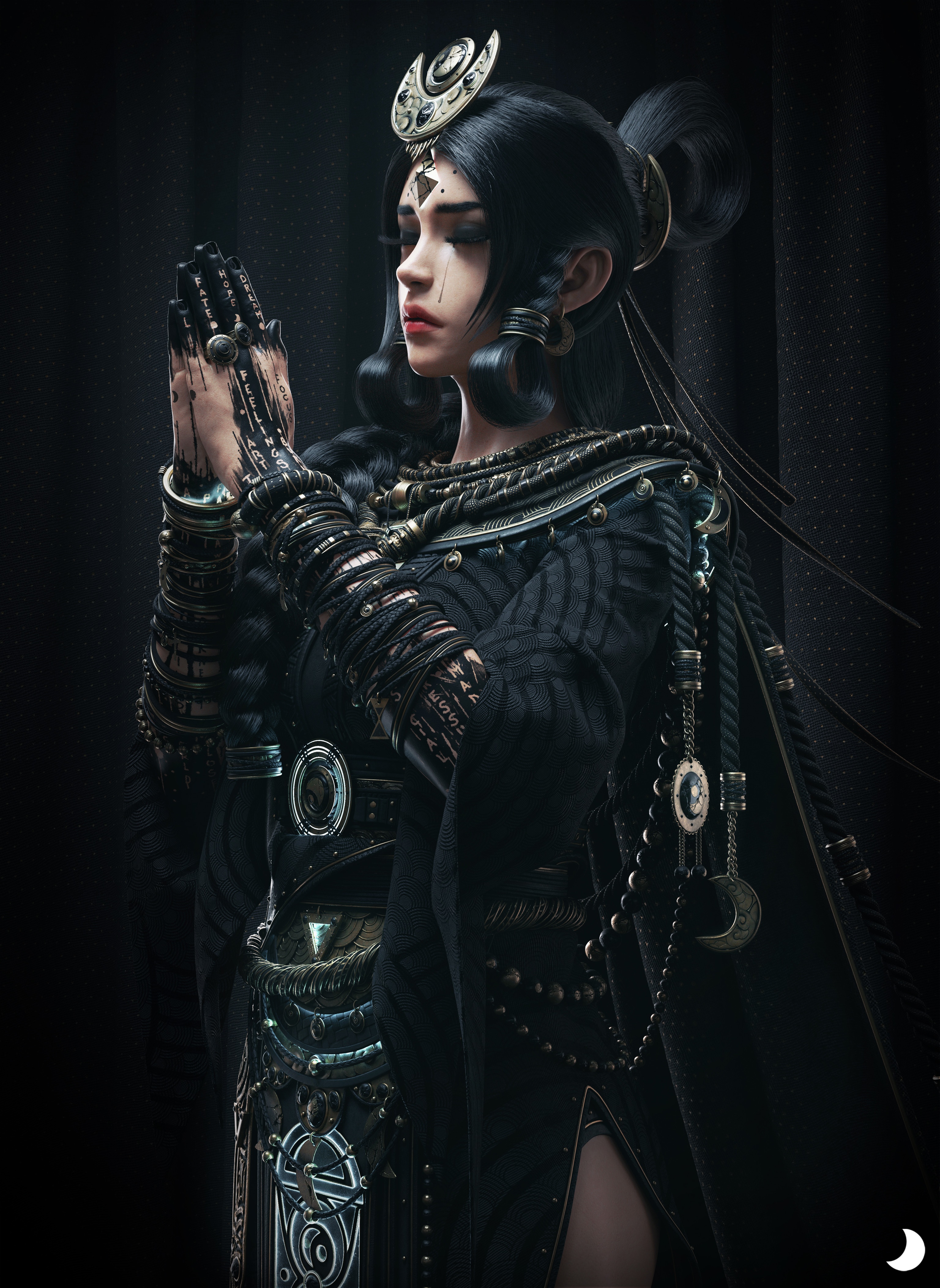 Fantasy art of a woman with black hair HD Phone Wallpaper