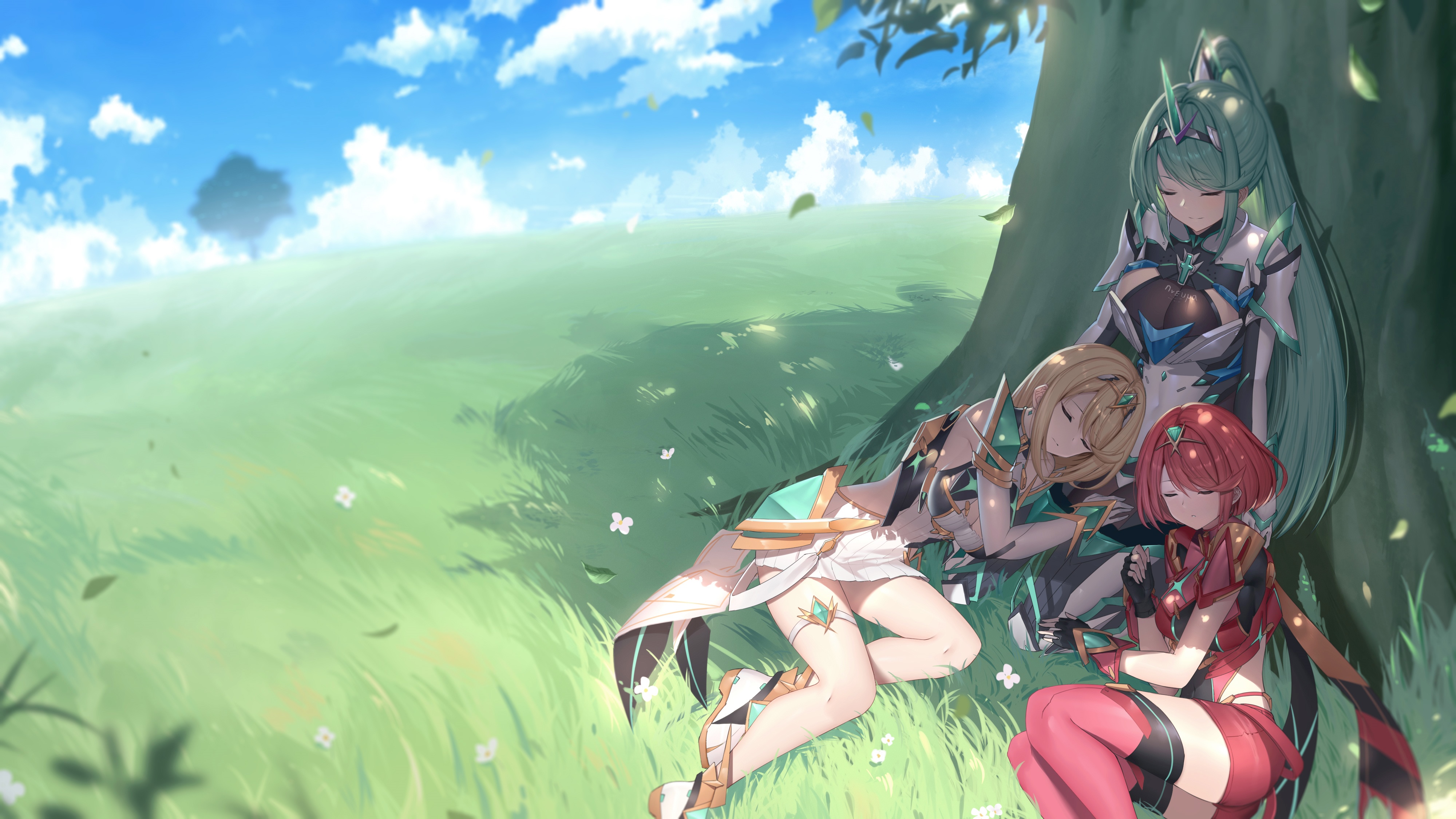 Xenoblade Chronicles 2 characters sleeping under a tree HD Wallpaper