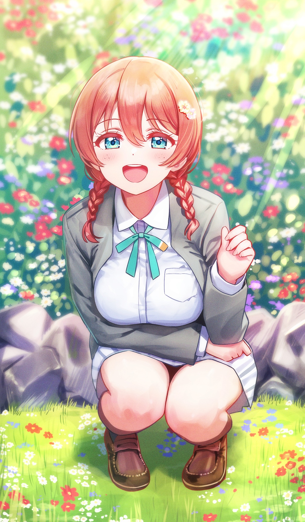 Emma Verde from Love Live! in a flower field HD Phone Wallpaper