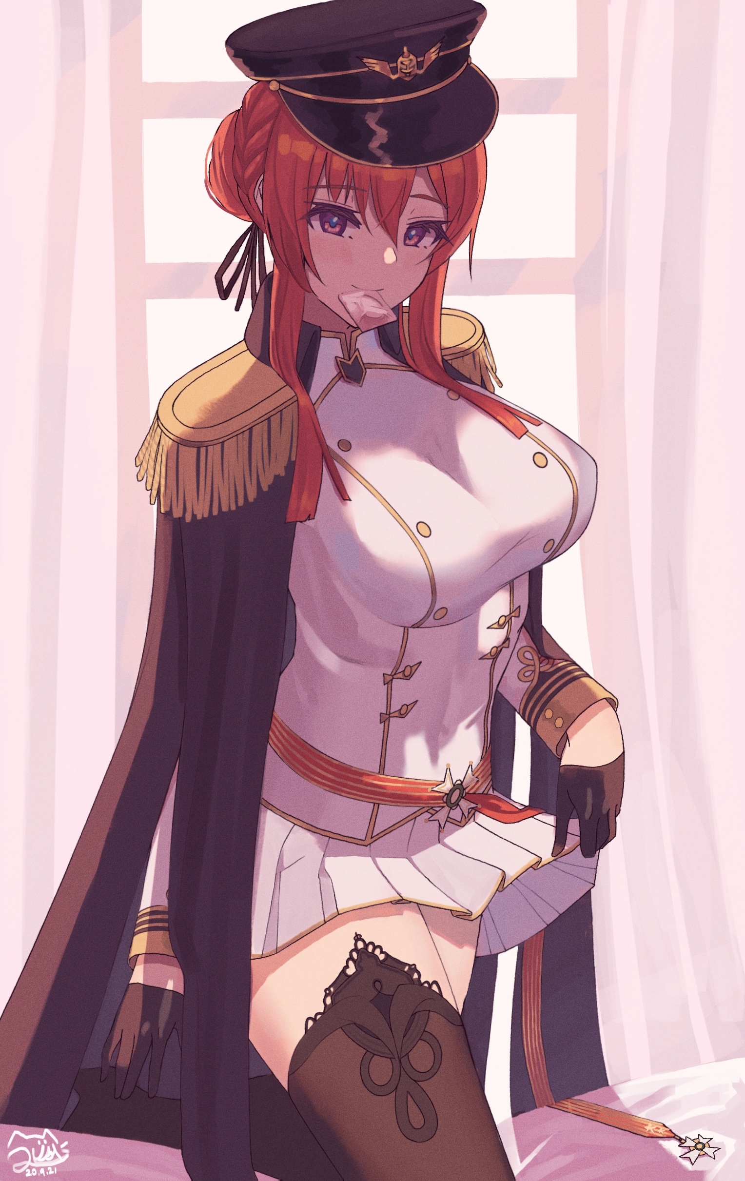 Azur Lane Monarch fan art with red hair and hat HD Phone Wallpaper