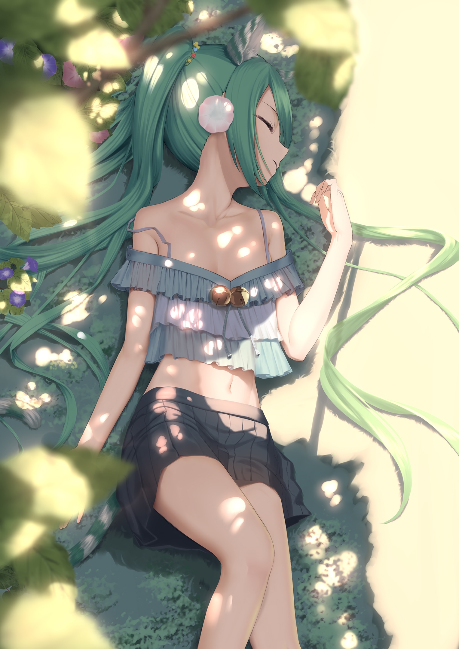 Hatsune Miku sleeping in a forest HD Phone Wallpaper