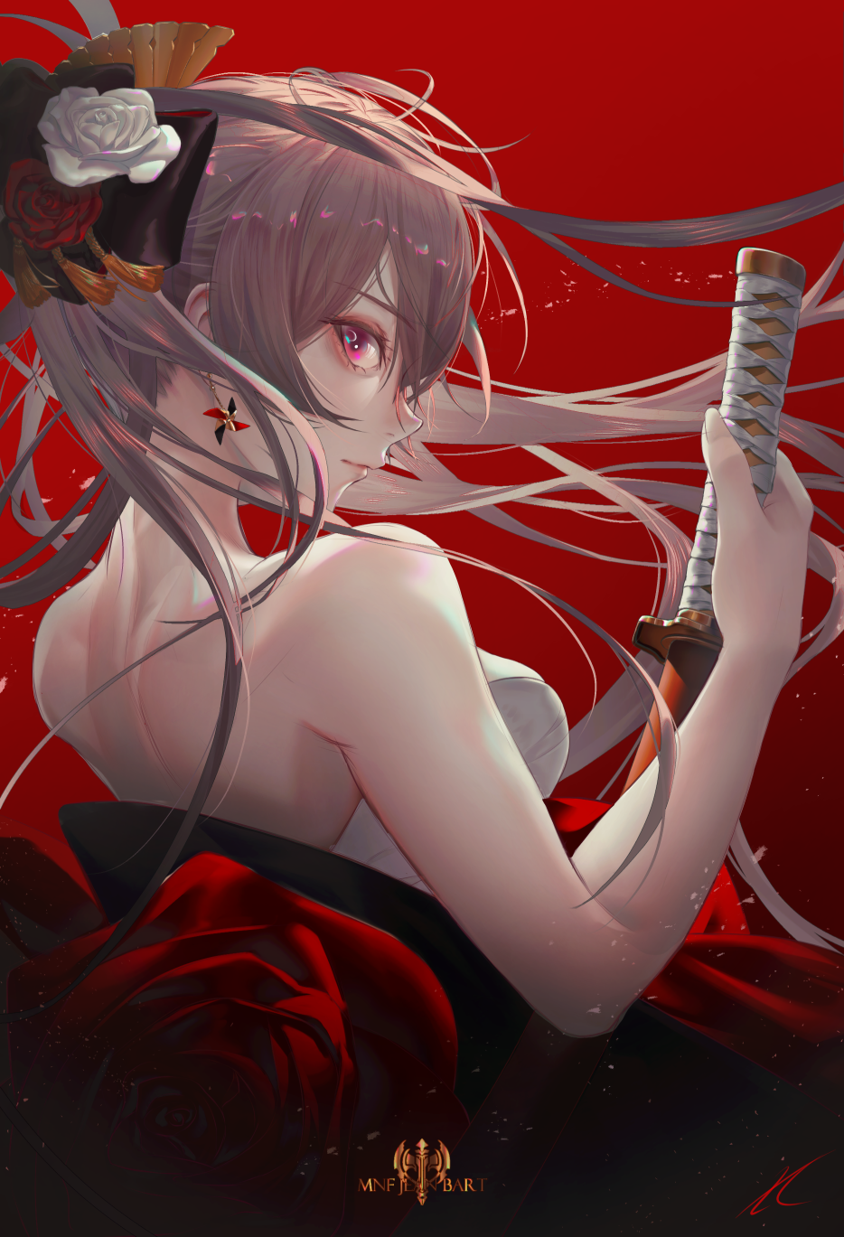 Azur Lane Jean Bart with Katana HD Phone Wallpaper