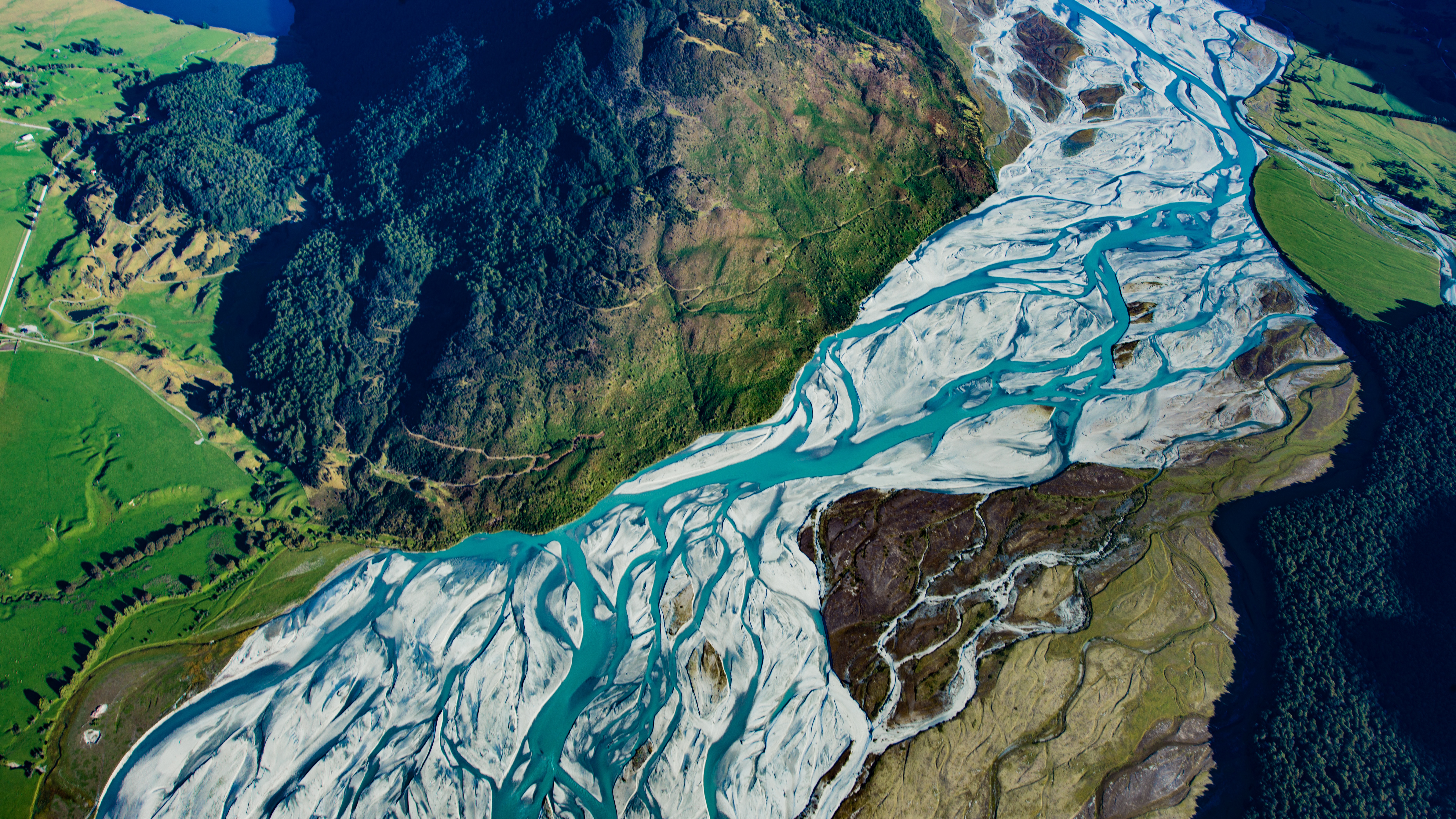 Aerial View of Braided River near Queenstown, New Zealand HD Wallpaper