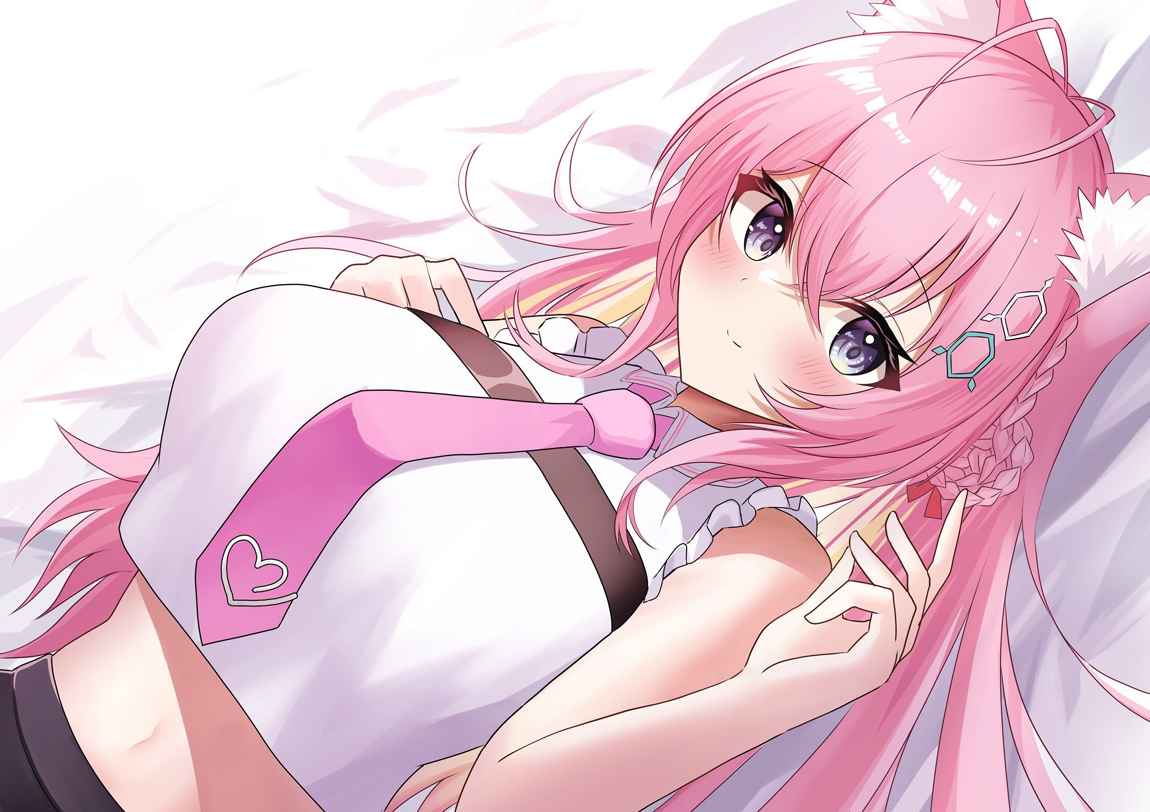 Hakui Koyori fan art with pink hair and animal ears HD Wallpaper