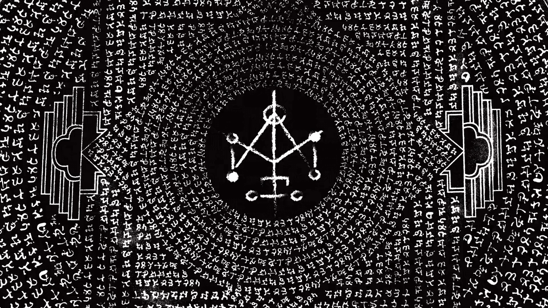 Monochrome occult symbol with ancient script HD Wallpaper