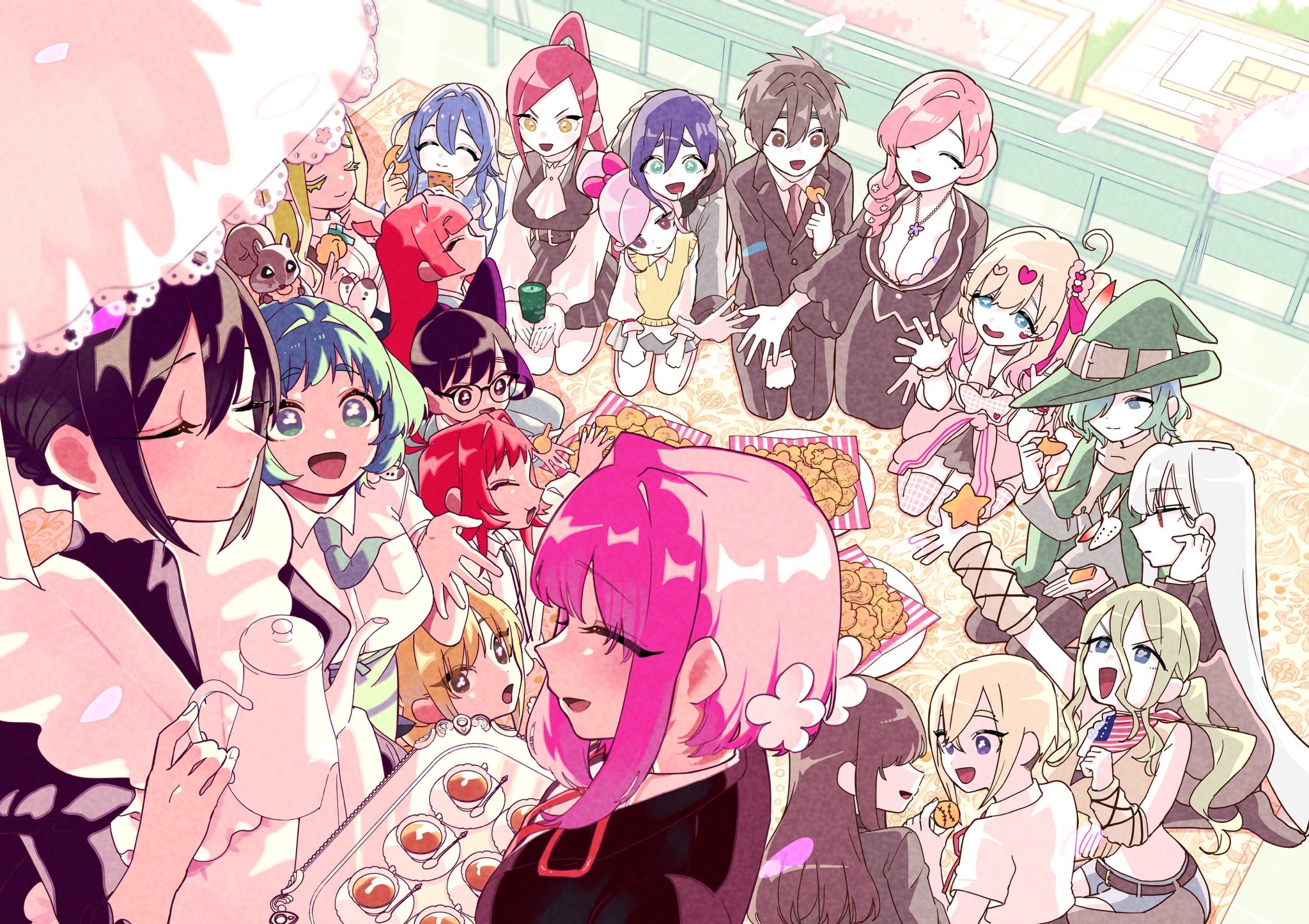 Anime characters having a tea party with cookies HD Wallpaper