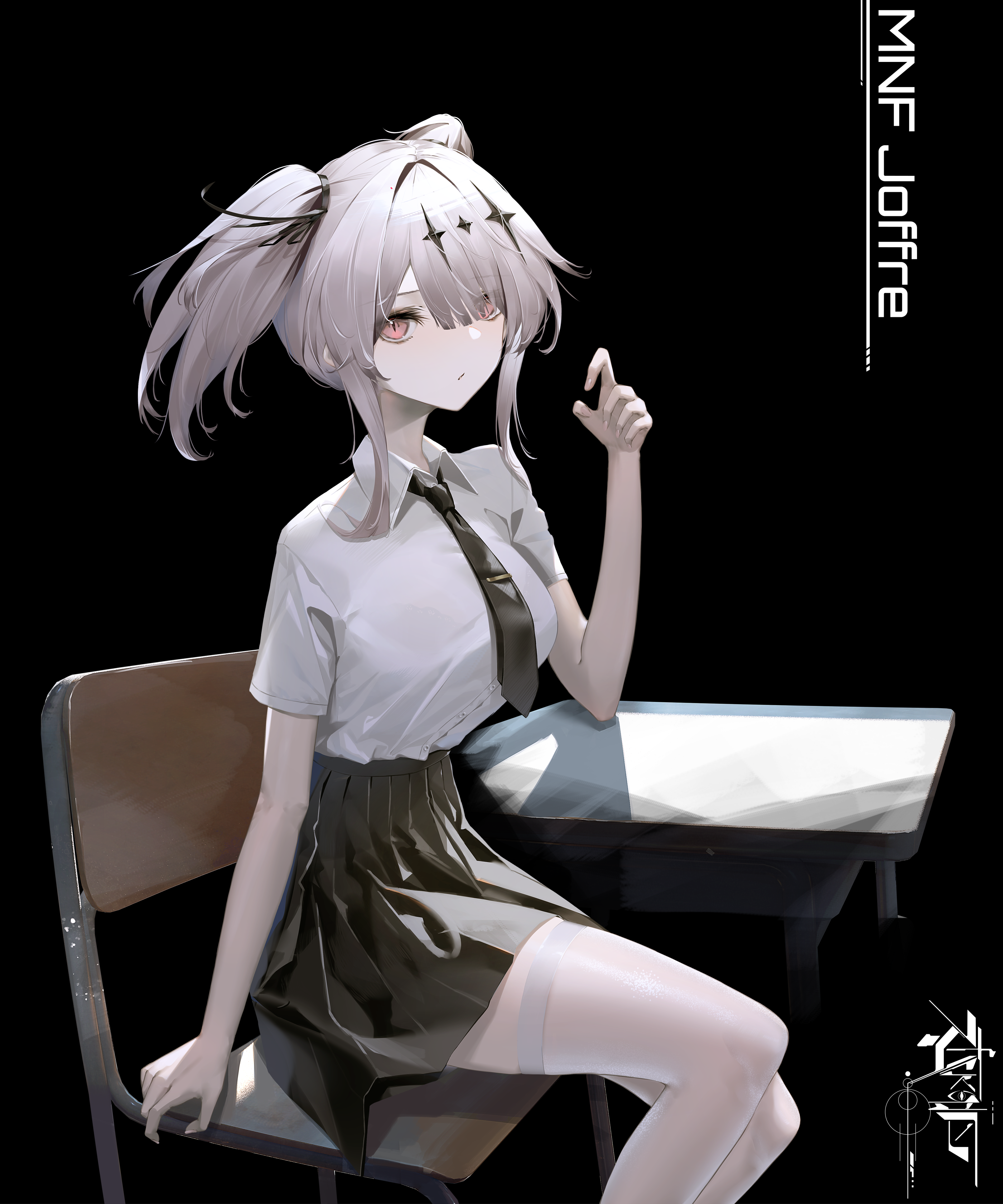 Azur Lane Joffre fan art with silver hair and red eyes HD Phone Wallpaper