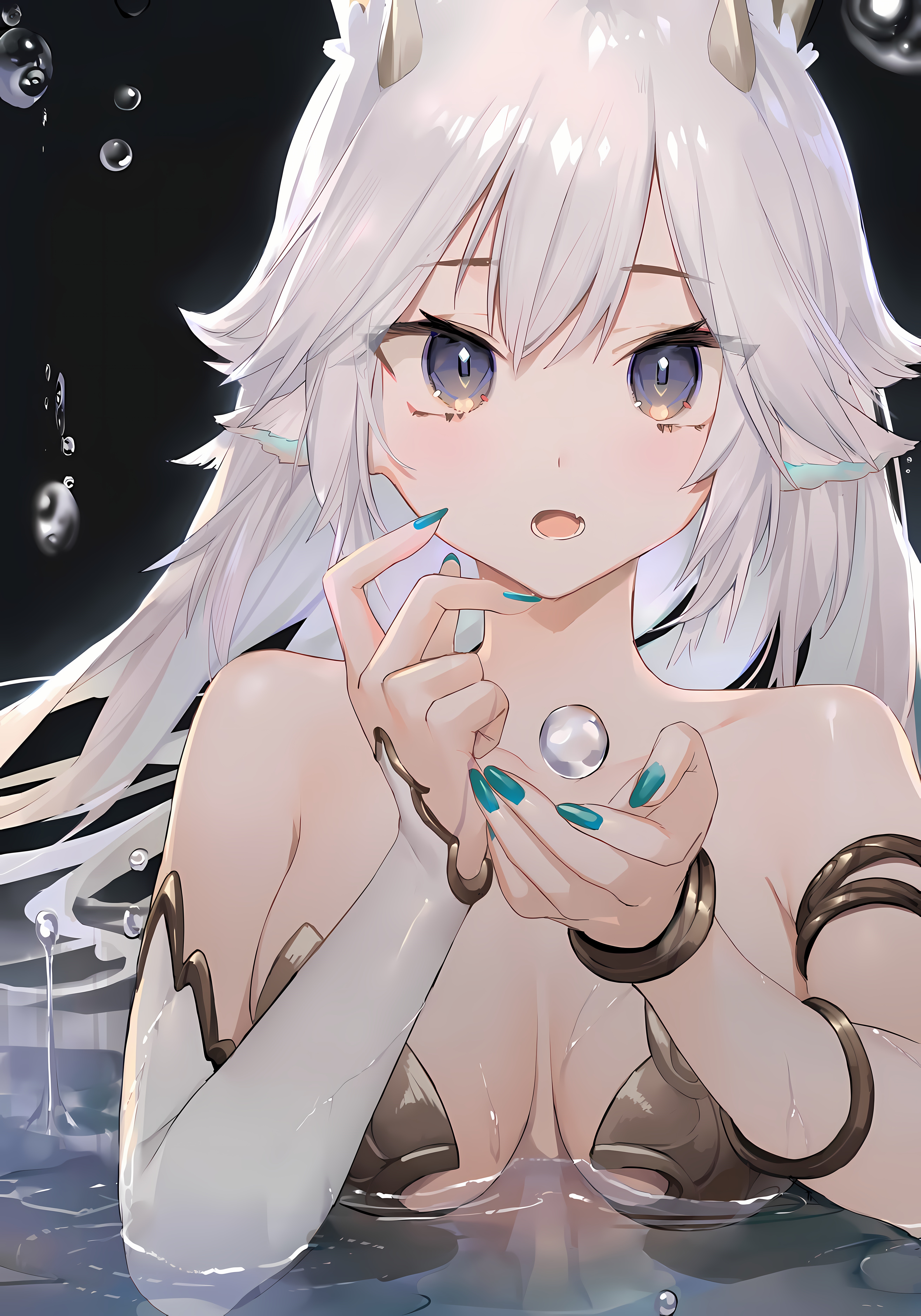 4K Veibae dragon girl with horns in water HD Phone Wallpaper