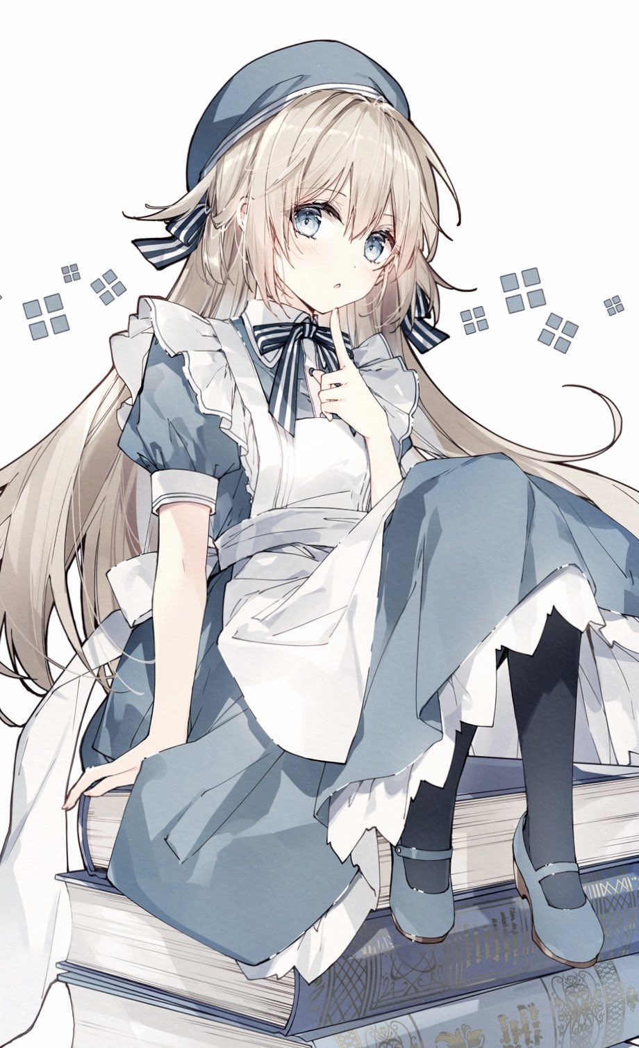 Anime girl in maid outfit sitting on books HD Phone Wallpaper