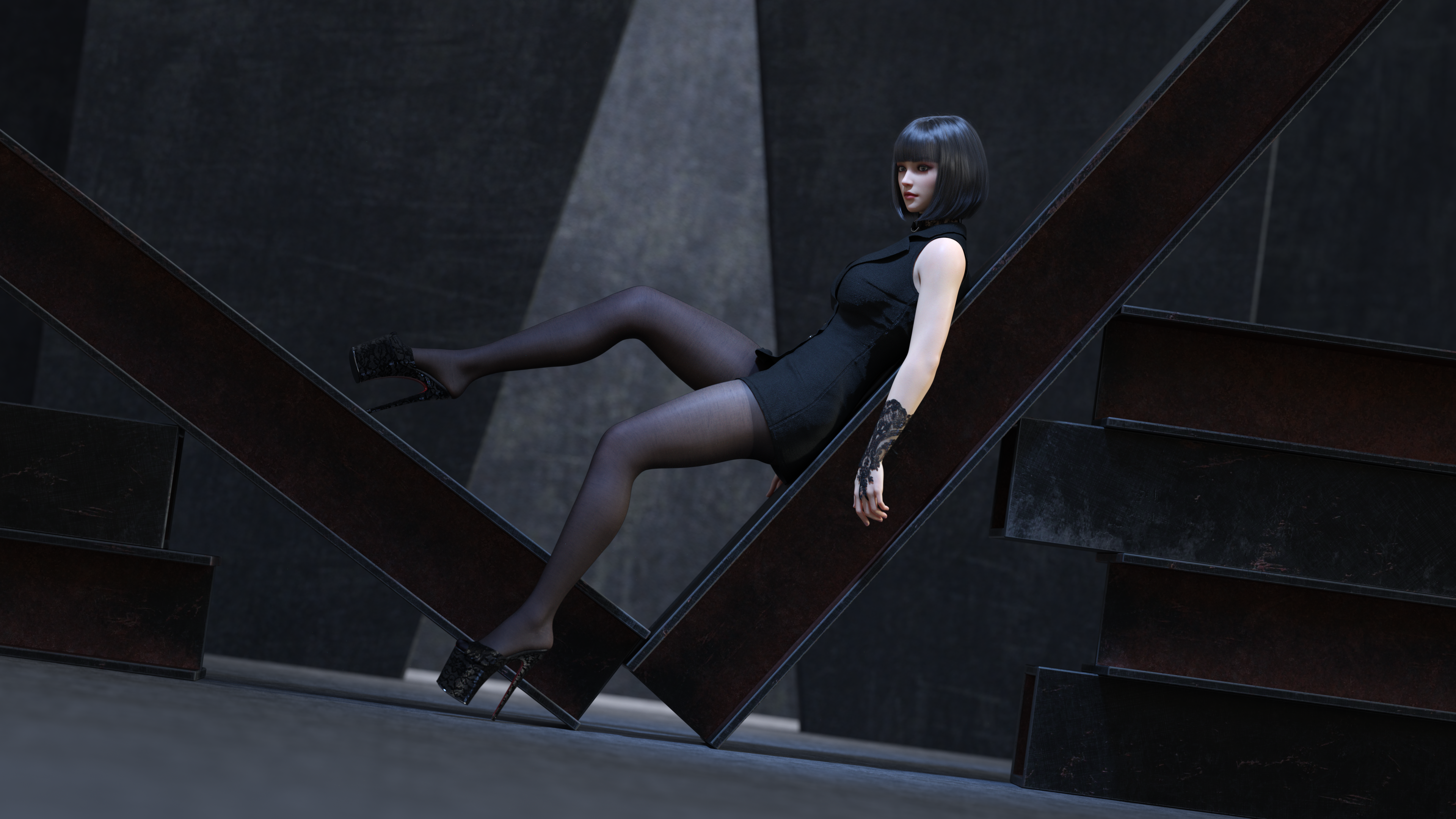 4K fantasy girl in pantyhose and high heels HD Wallpaper