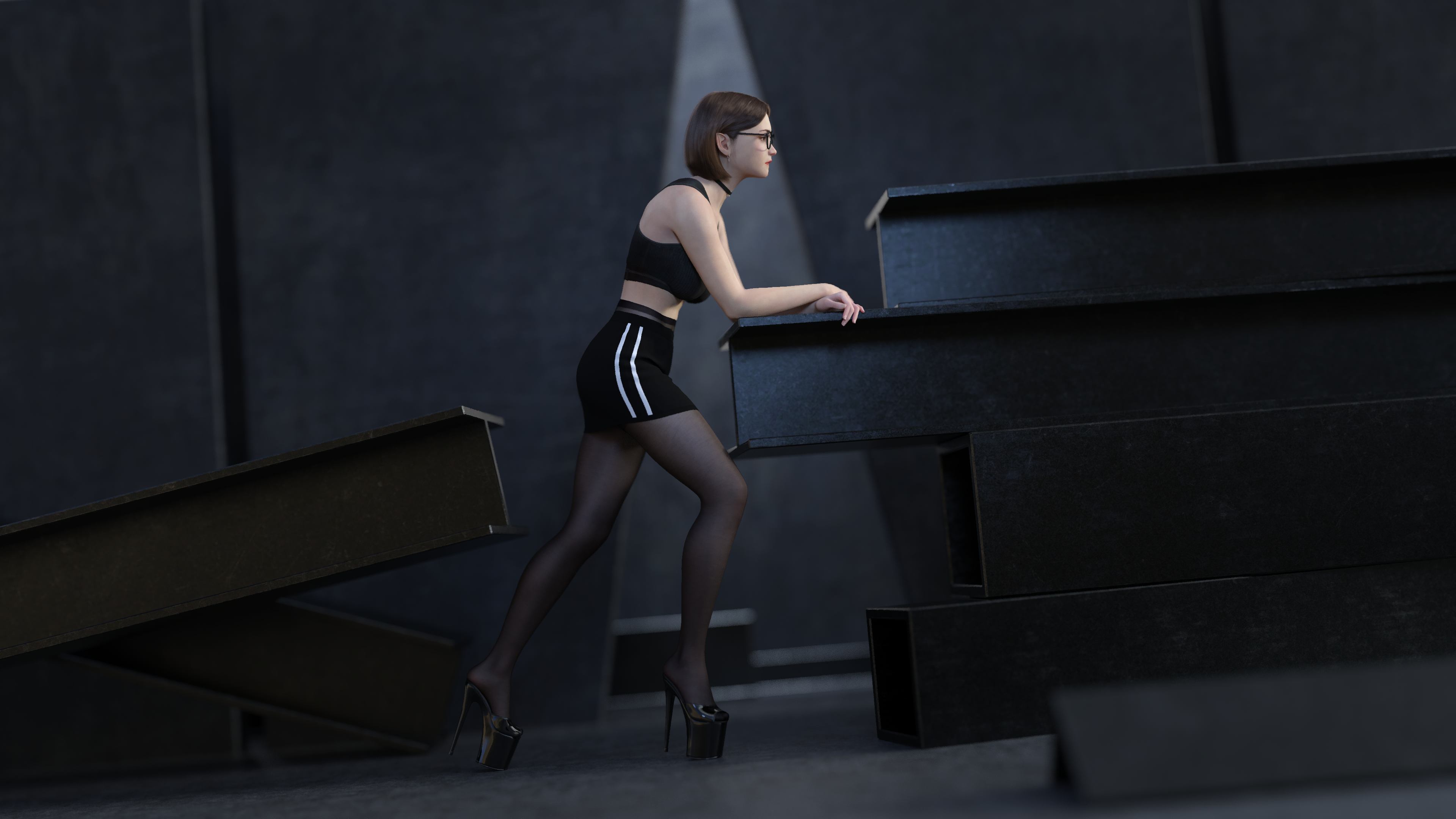 4K fantasy girl with glasses and high heels HD Wallpaper
