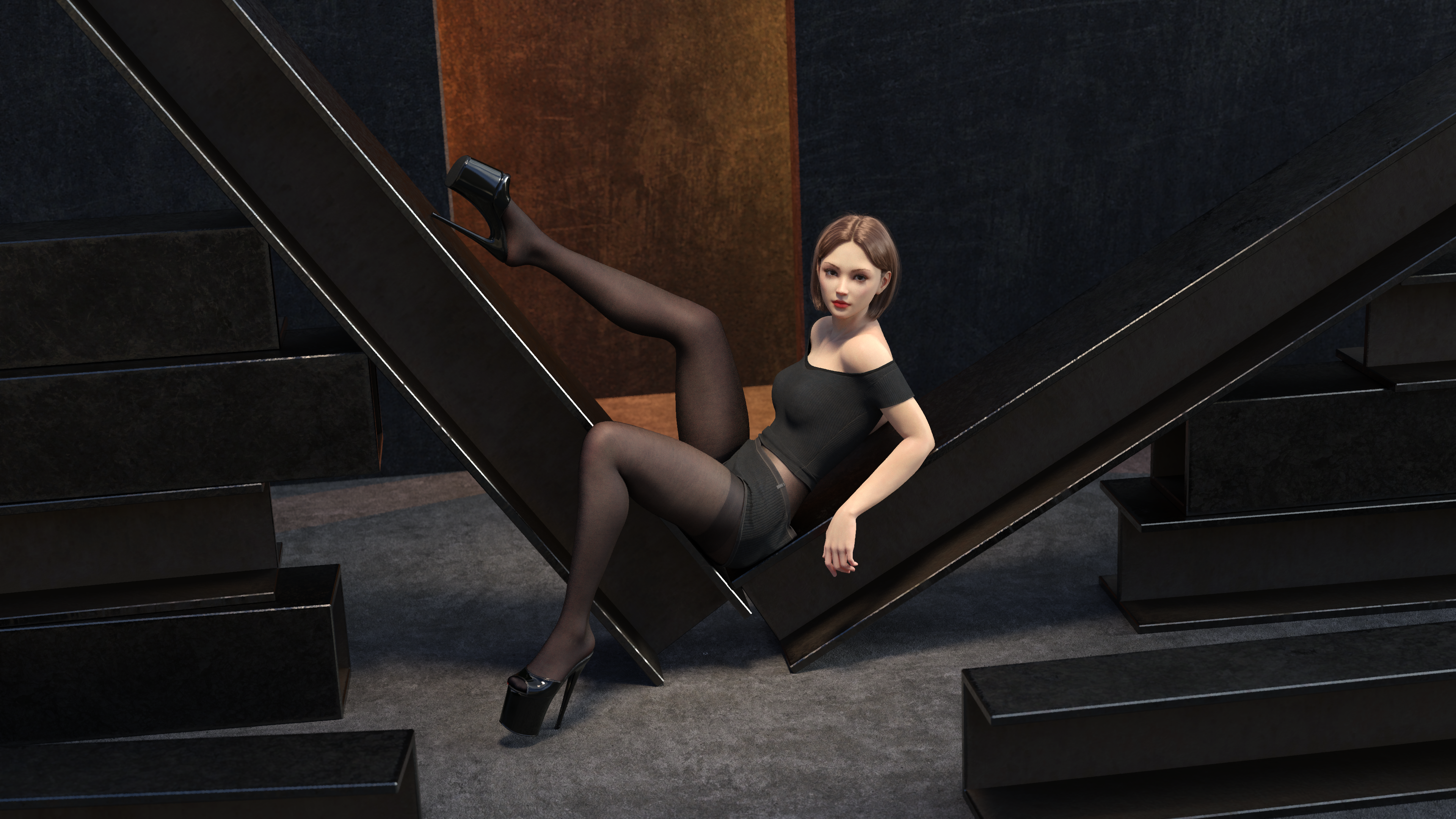 Fantasy girl in pantyhose and high heels HD Wallpaper