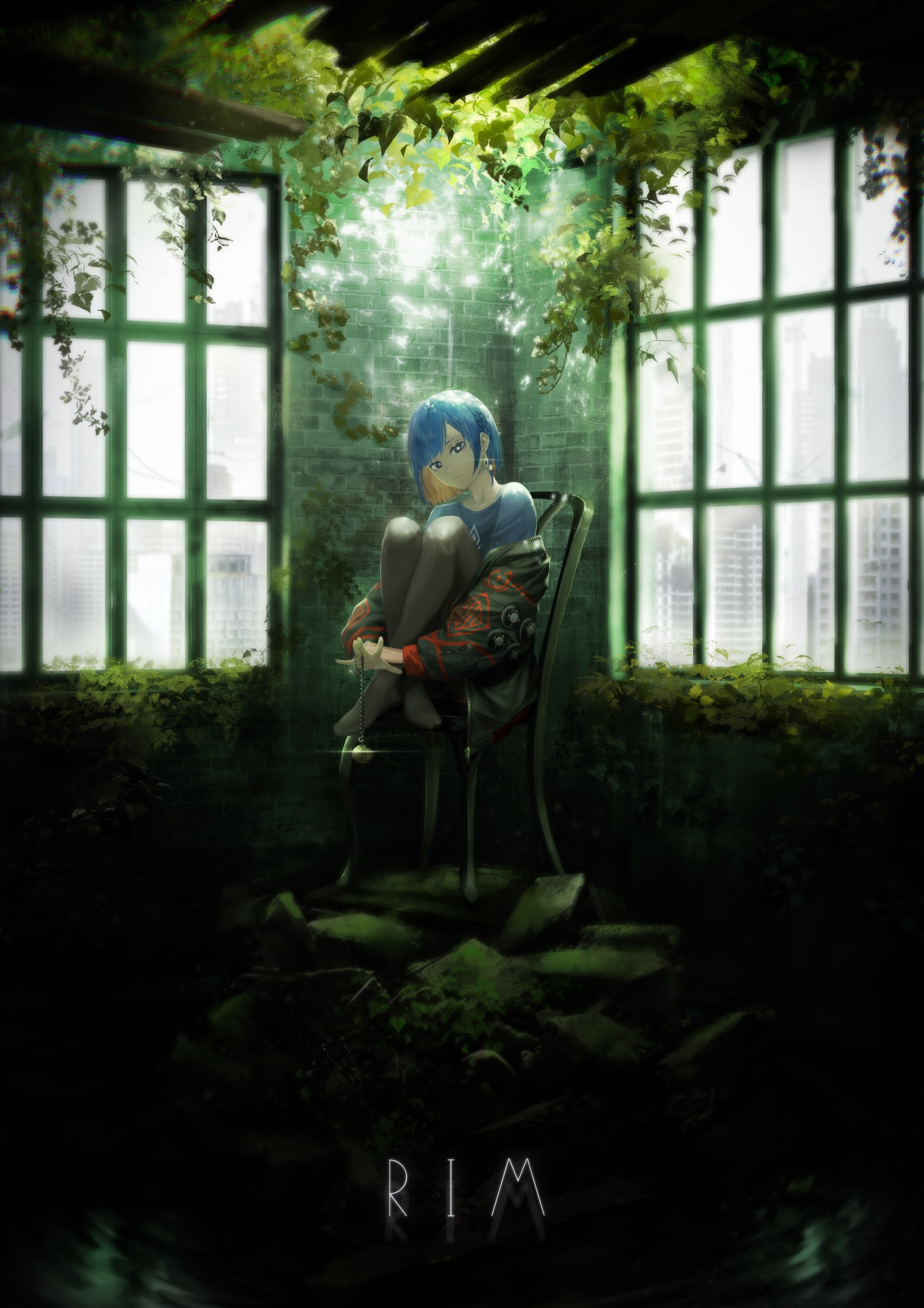 RIM Virtual Youtuber sitting on a chair HD Phone Wallpaper